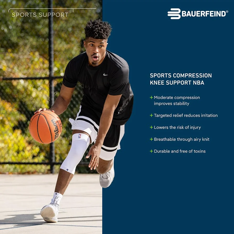 BAUERFEIND Opaska na kolano „Sports Compression Knee Support NBA“, 1 unisexowa opaska na kolano do sportów piłkarskich, opaska na kolano do koszykówki z logo zespołu