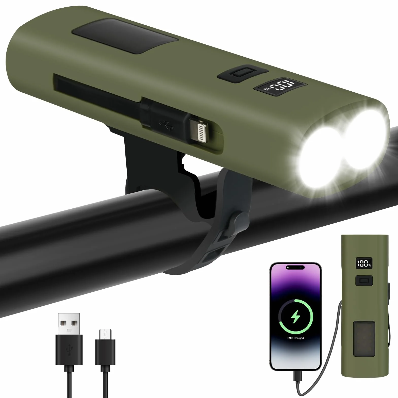 Ainiv Przednie światła rowerowe, super jasne tryby świecenia, przednie światła LED, typ C, ładowalne światła rowerowe, wodoodporny reflektor rowerowy do roweru szosowego, MTB, wędkowania, pracy nocnej