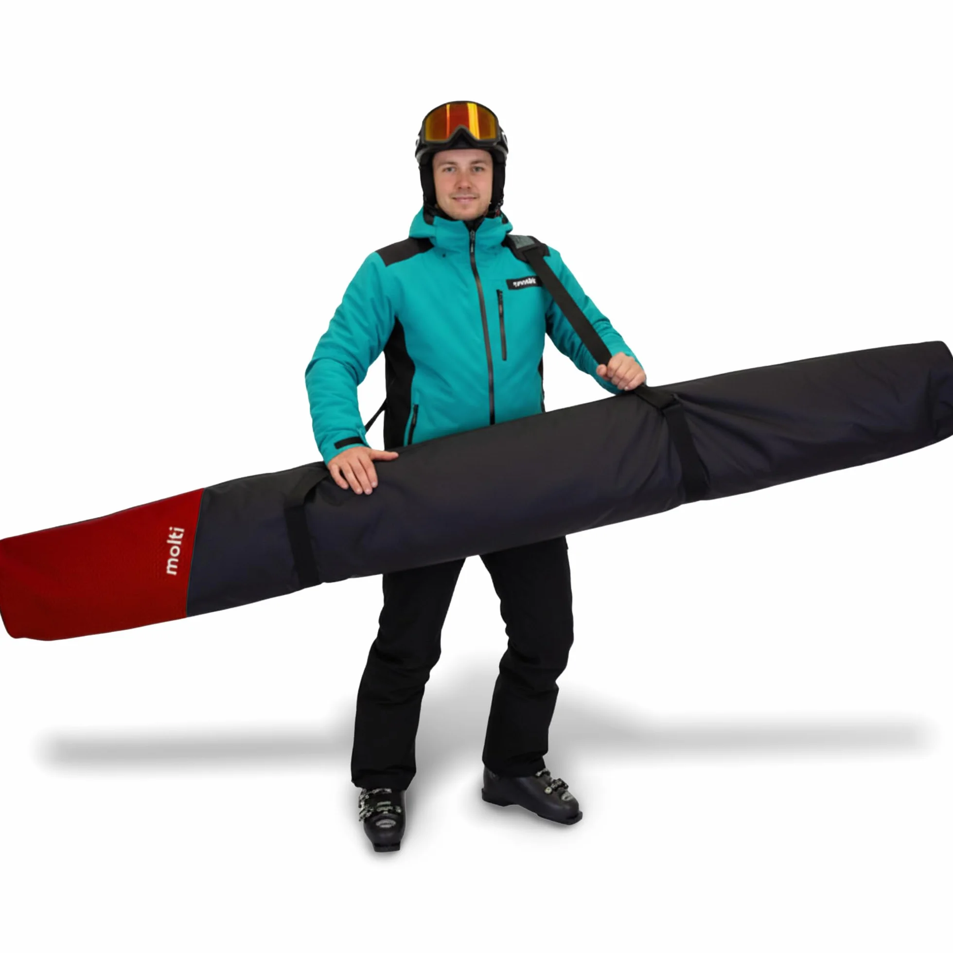 molti Torba na narty do 195 cm wodoszczelna poliester 600D, pokrowiec na 1 parę nart, materiał odporny na rozdarcie, kieszeń wewnętrzna, wentylacja, pasek na ramię i uchwyty do noszenia