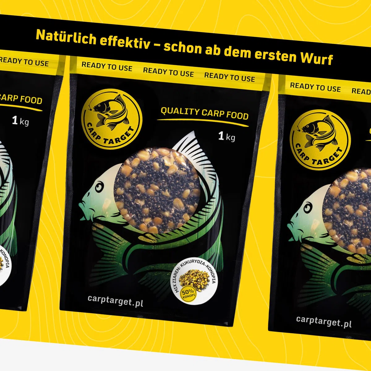 Zanęta wędkarska - kukurydza - konopie - mieszanka cząstek zanętowych 1 kg - gotowana zanęta na karpie i amury - ziarna gotowe do użycia - zapakowano próżniowo
