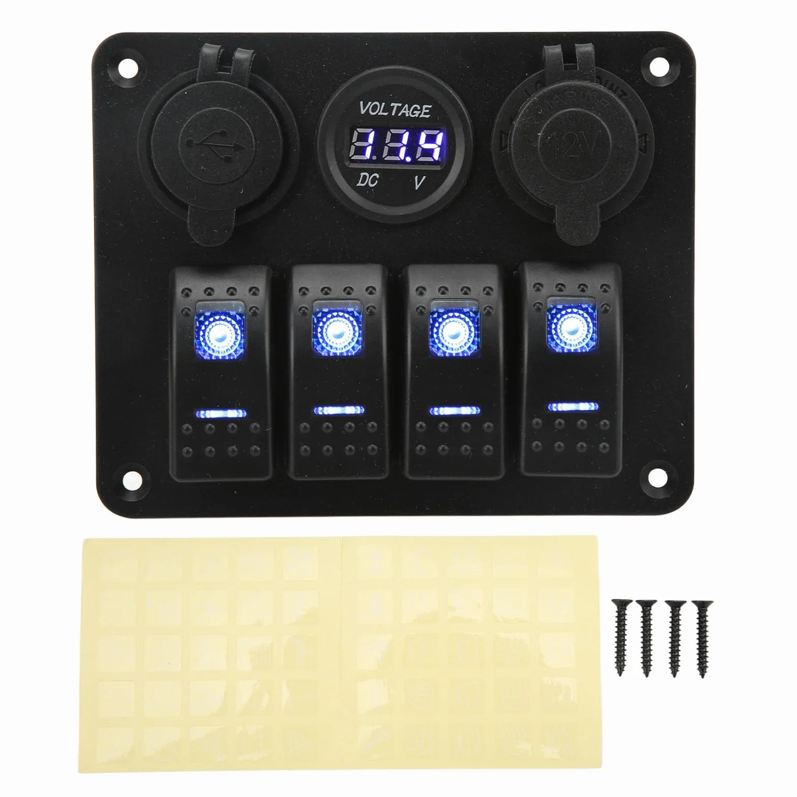 Panel Przełączników Morskich 4 Gang Kołyskowych z Gniazdem USB ON Off dla Łodzi RV Yacht