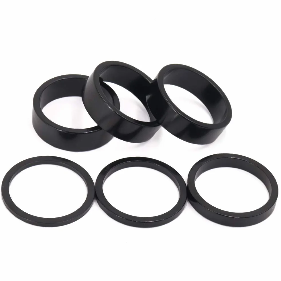 GoHZQ 6 sztuk dystansowe zestawu słuchawkowego 1 1/20.3 cm, podkładki dystansowe ze stopu aluminium do rowerów, 28,6 mm MTB rower szosowy podkładki dystansowe 2 mm/3 mm/5 mm/3 x 10 mm, czarne