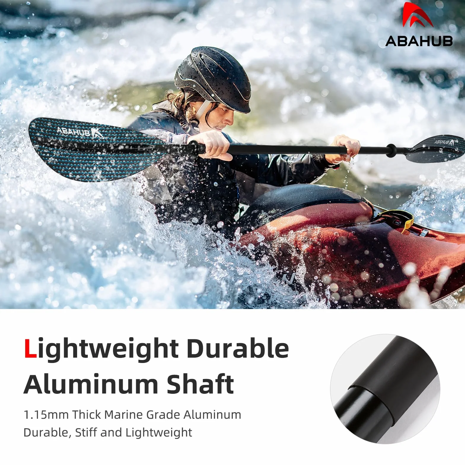 Abahub wiosło kajak podwójne aluminiowe 218/230/241 cm z paddleliną, pręt ze stopu aluminium, plastikowe ostrza czarny/biały/czerwony/niebieski