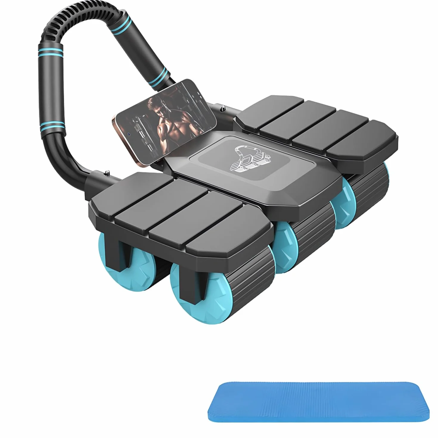 Automatyczny wałek do ćwiczeń mięśni brzucha z 6 kółkami, do treningu mięśni brzucha, 150 kg, Heavy Duty Core Trainer, z uchwytem na telefon