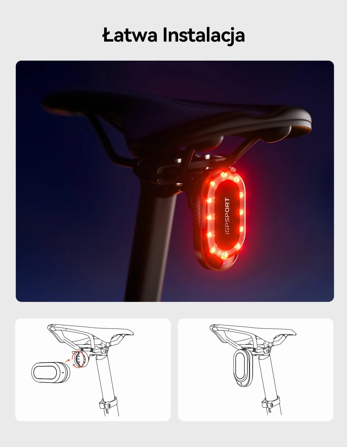 iGPSPORT SRmini Tylna Lampka Radarowa Rowerowa 65 Lumenów ANT+ Bluetooth 5.0 20h Czasu Pracy