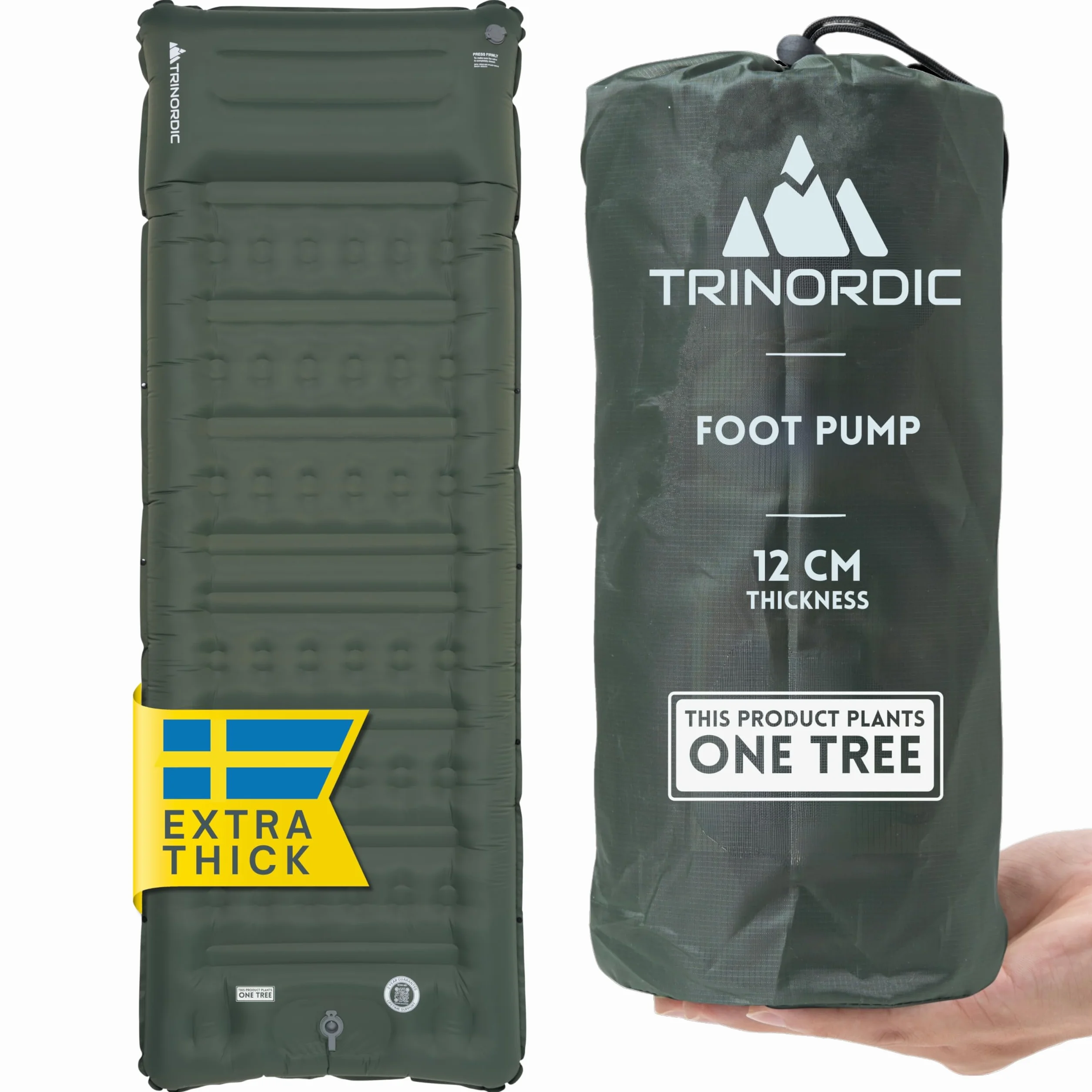 Trinordic Nadmuchiwany Materac Kempingowy 12 cm z Wbudowaną Pompką Nożną i Poduszką