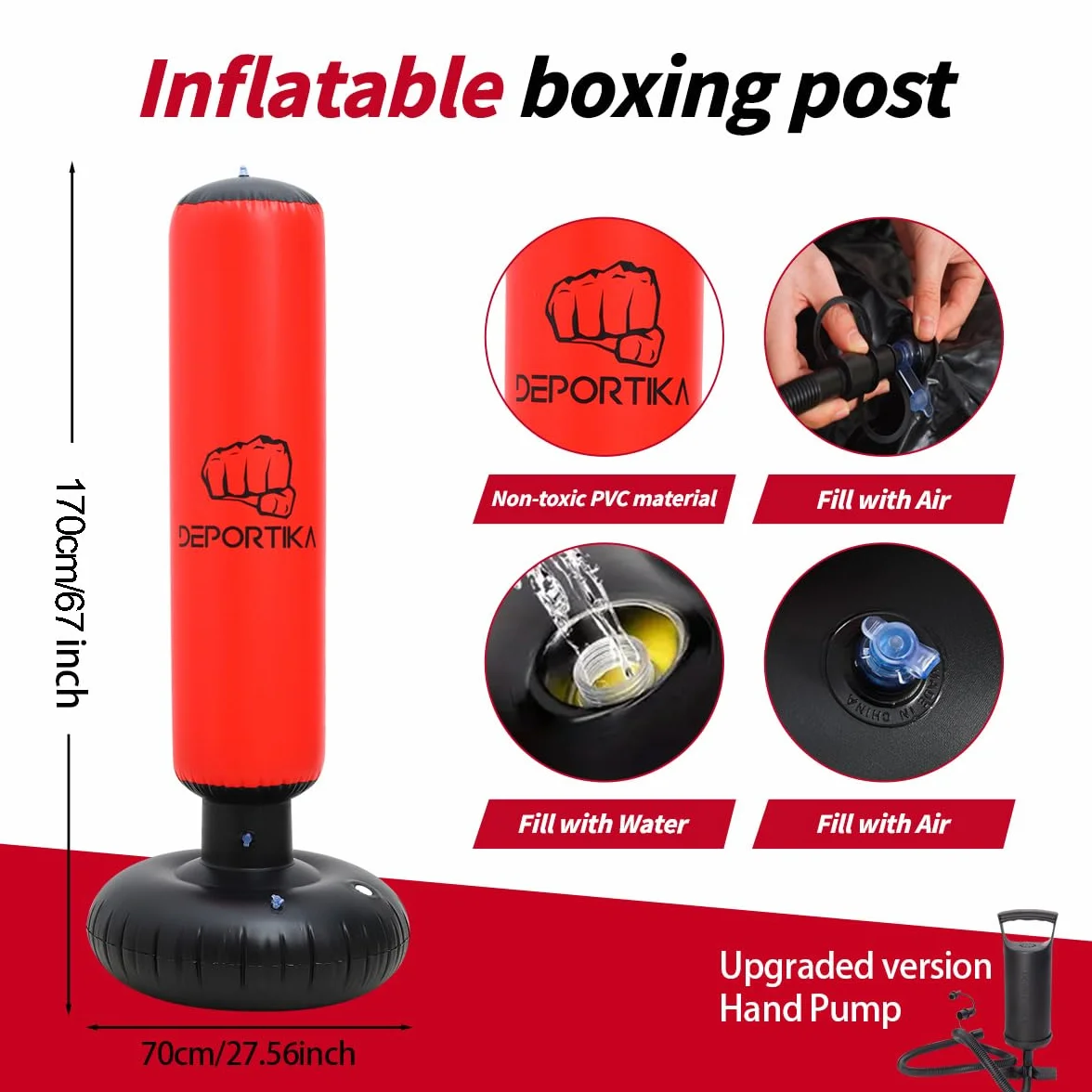 Nadmuchiwany worek bokserski, ze stabilną podstawą wodną, do użytku wewnątrz, aktywny sprzęt do zabawy do torby bokserskiej, wolnostojący, cel, kopanie, MMA, karate, kolumna tumbler, worki z piaskiem
