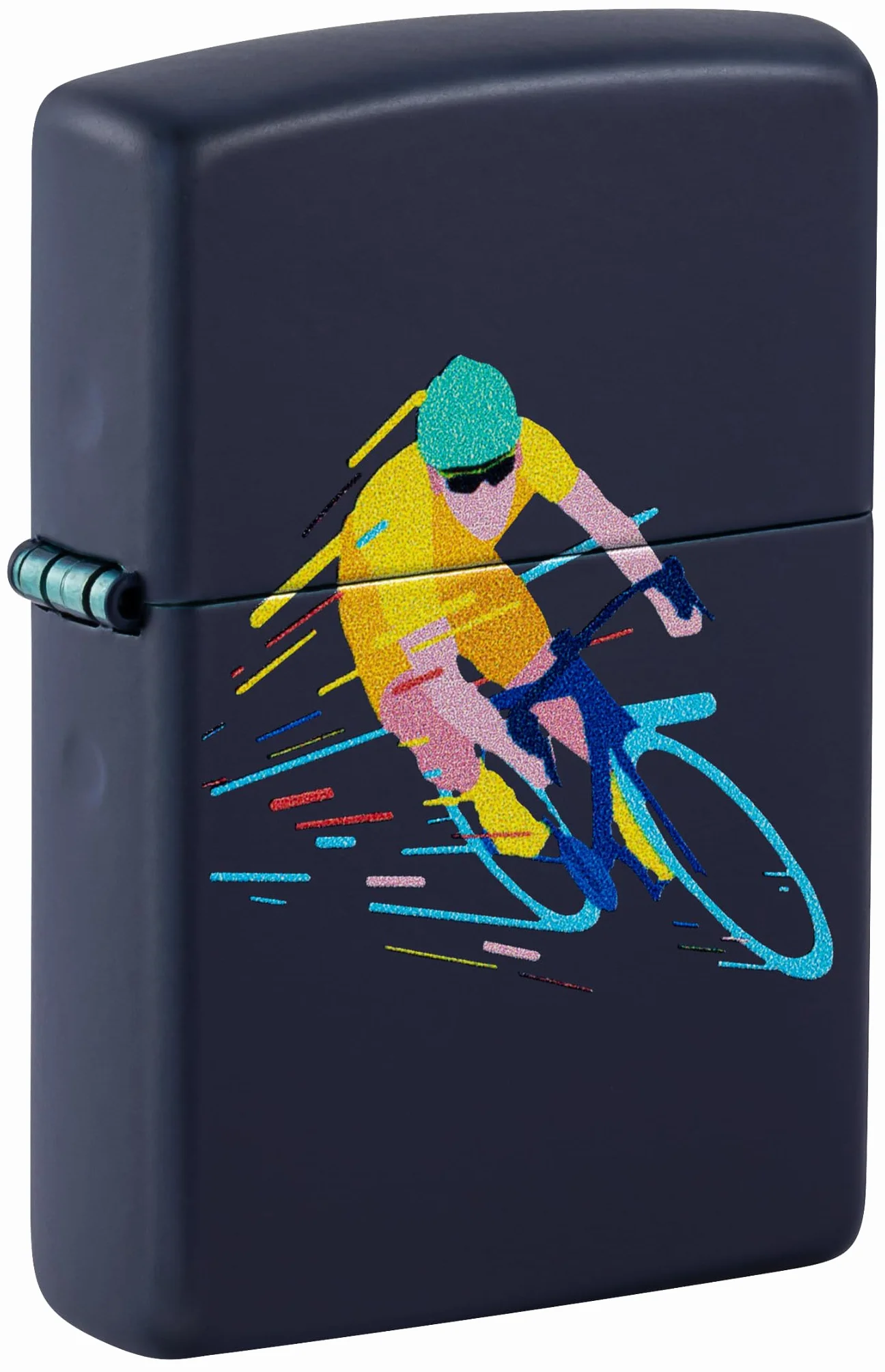 Zippo Cyclist Zapalniczka Sztormowa, Kolorowy Nadruk (Obustronny), do Napełniania, Wielokrotnego Użytku, Wiatroodporna Konstrukcja, Pudełko na Prezent, Wykonano w USA, Kolor Granatowy (Navy Matte)