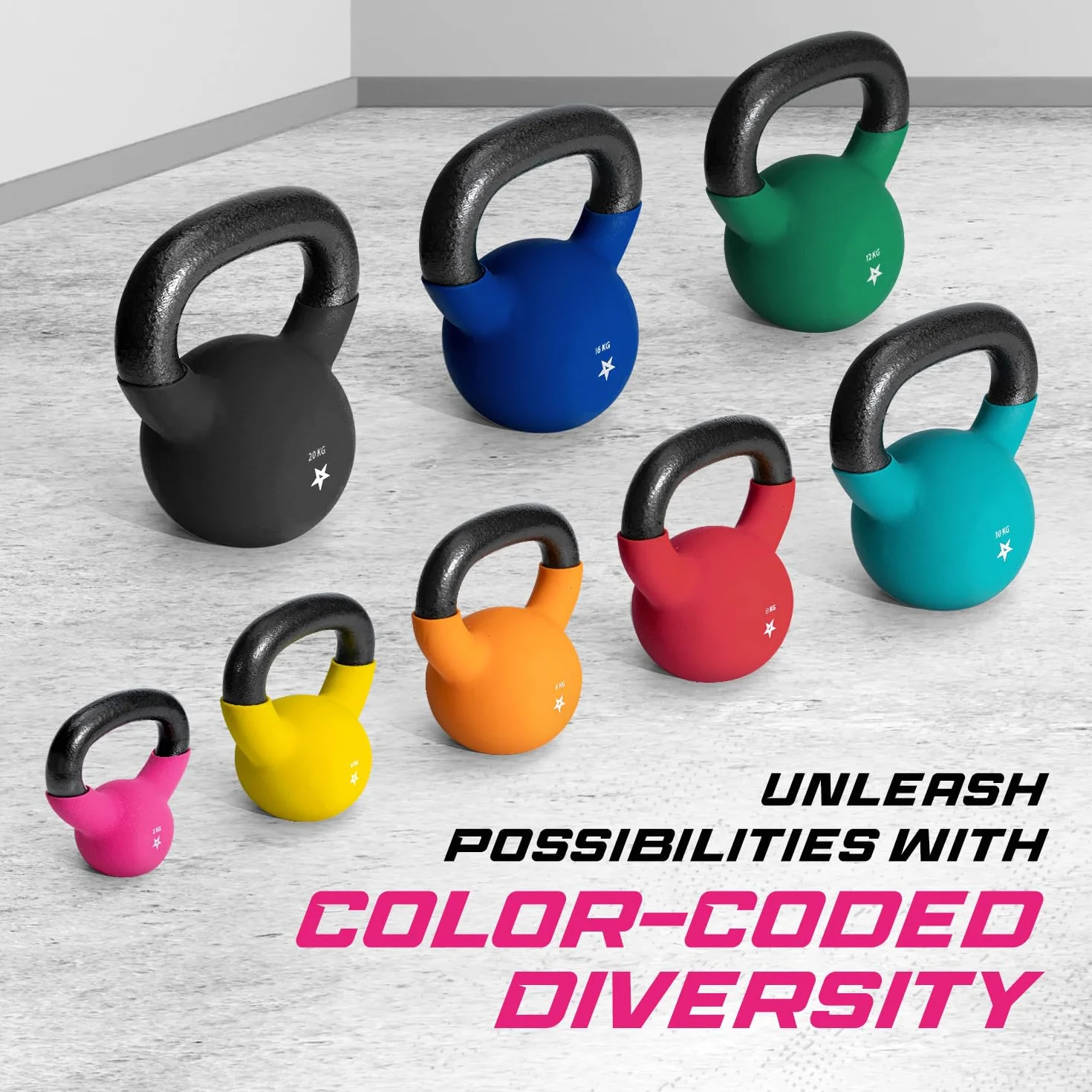 Yes4All DLKP Kettlebell ciężarki z powłoką neoprenową, do treningu siłowego, 2 kg, różowe