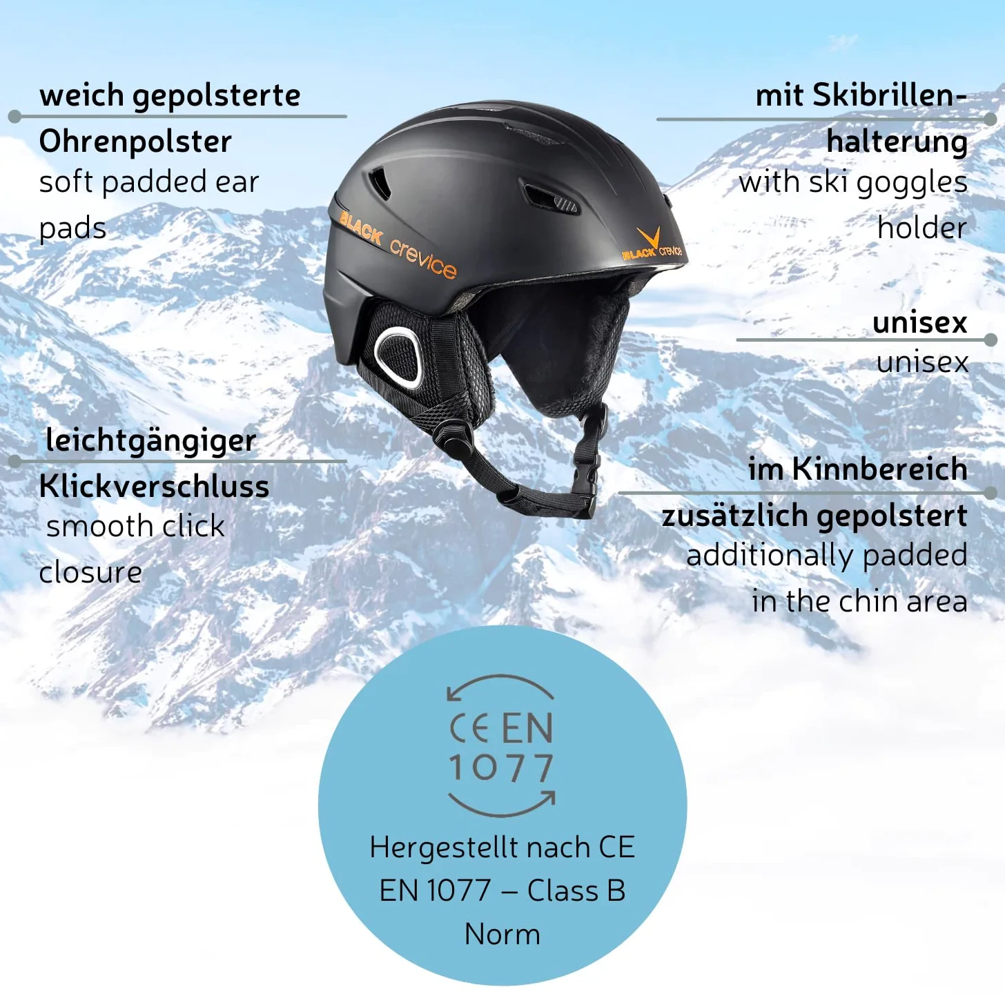 Black Crevice Kask Narciarski Kitzbühel - Sportowy Design dla Mężczyzn i Kobiet, z Poliwęglanu, Oddychający, Regulowany Rozmiar