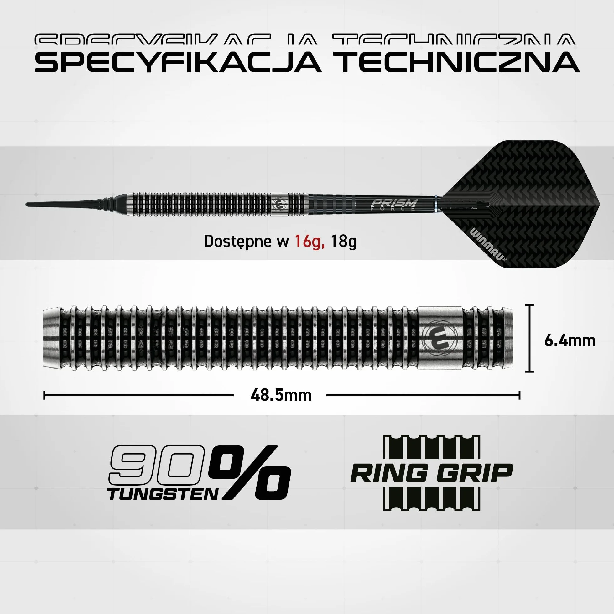 Winmau Blackout rzutki 90% wolframu, miękka końcówka – prosta rowkowana lufka