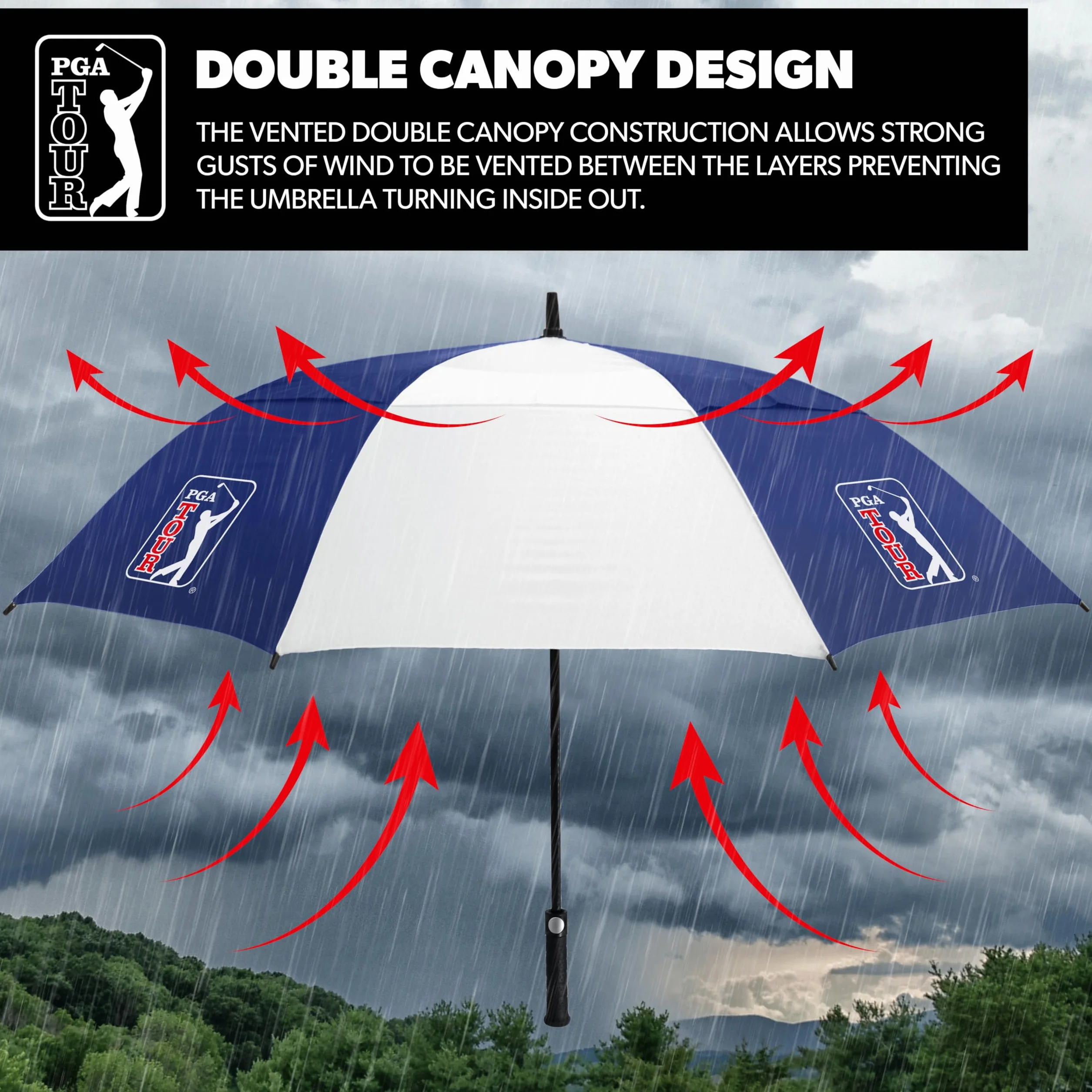 PGA Tour Wiatroszczelny parasol golfowy, niebieski, biały, 152 cm