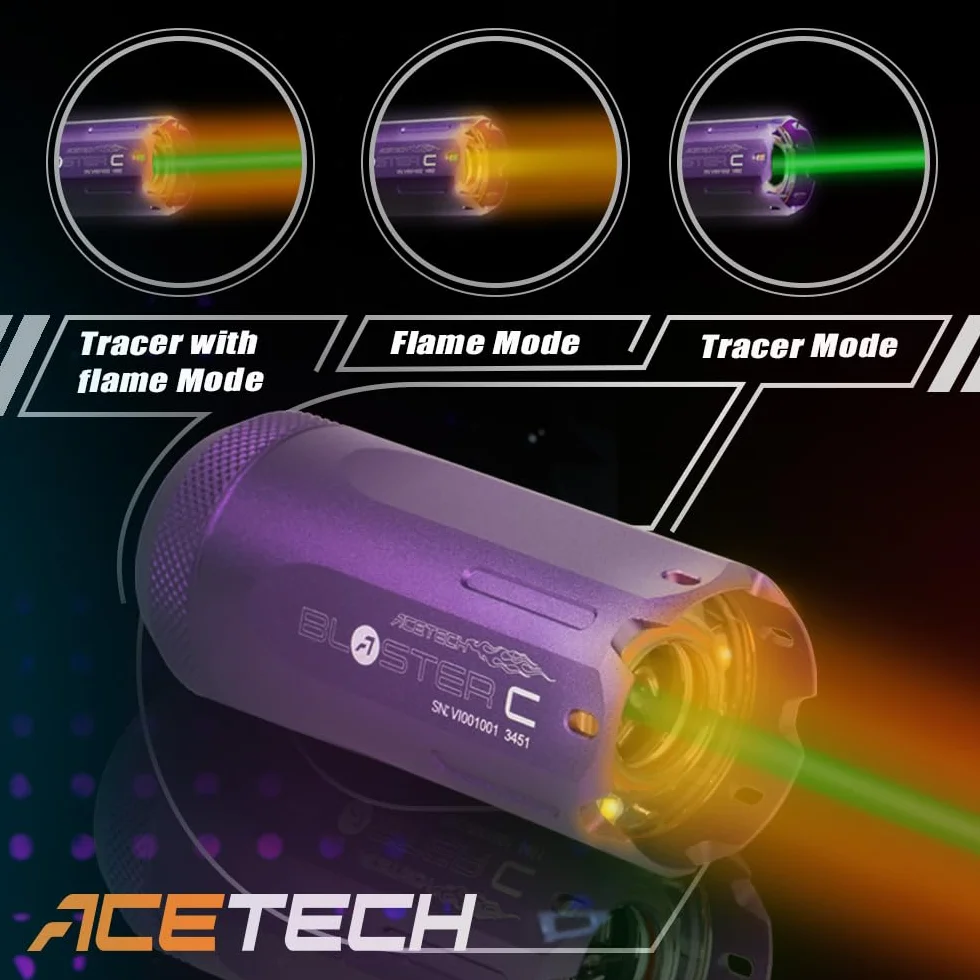 ACETECH Urządzenie Tracer Blaster C do gier Airsoft, symulacja MuzzleFlash, z gwintem M14 CCW lub M11 CW, odpowiednia do zielonych kulek Tracer.