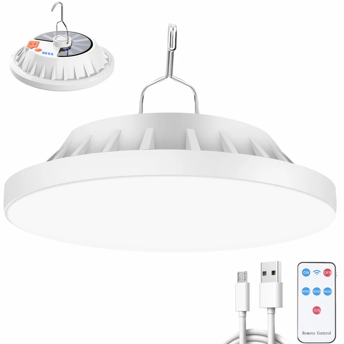 120 Solar Camping Lampa akumulatorowa z pilotem, USB Akumulator LED Lampa kempingowa, Power Bank, 5 trybów IPX7, wodoodporna lampa kempingowa do oświetlenia namiotu