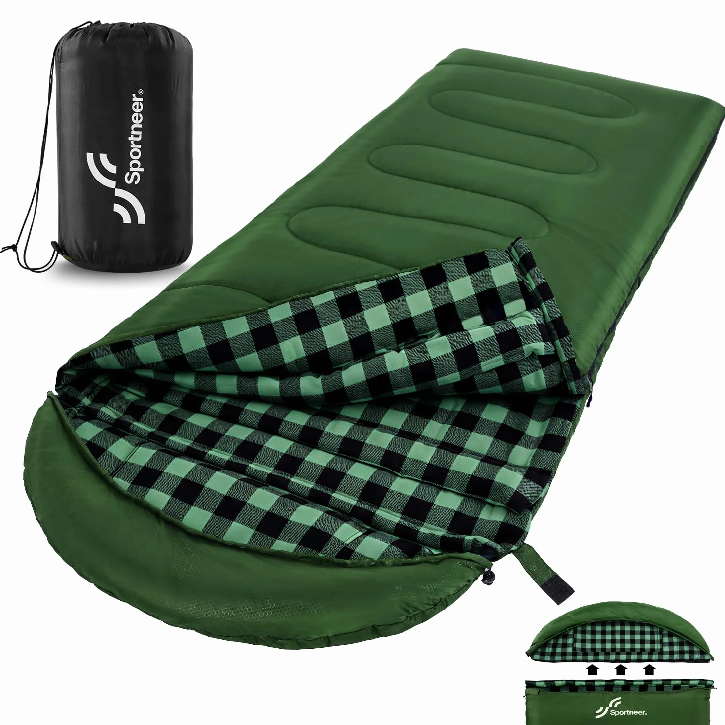 Sportneer Śpiwór zimowy flanelowy 220 x 85 cm zdejmowanym kapturem na kemping