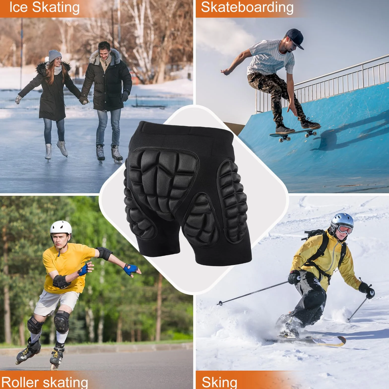 AOOWU Spodenki ochronne 3D EVA z ochraniaczami bioder do jazdy na nartach, snowboardzie