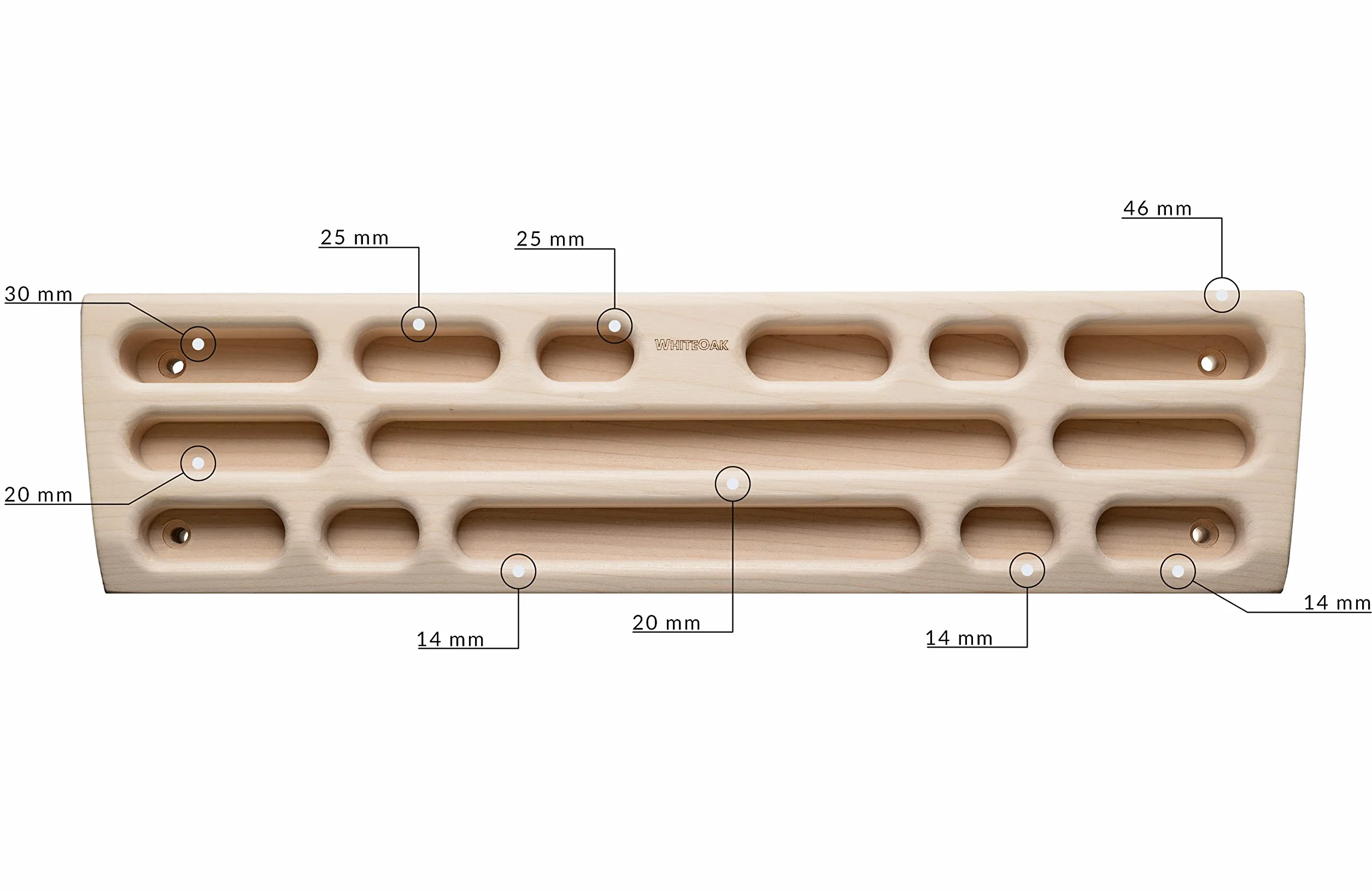 Whiteoak Drewniana deska do treningu wspinaczkowego, 50 x 12,5 x 4,4 cm, deska treningowa do wspinaczki, z akcesoriami do gry w boulder – drewno klonowe