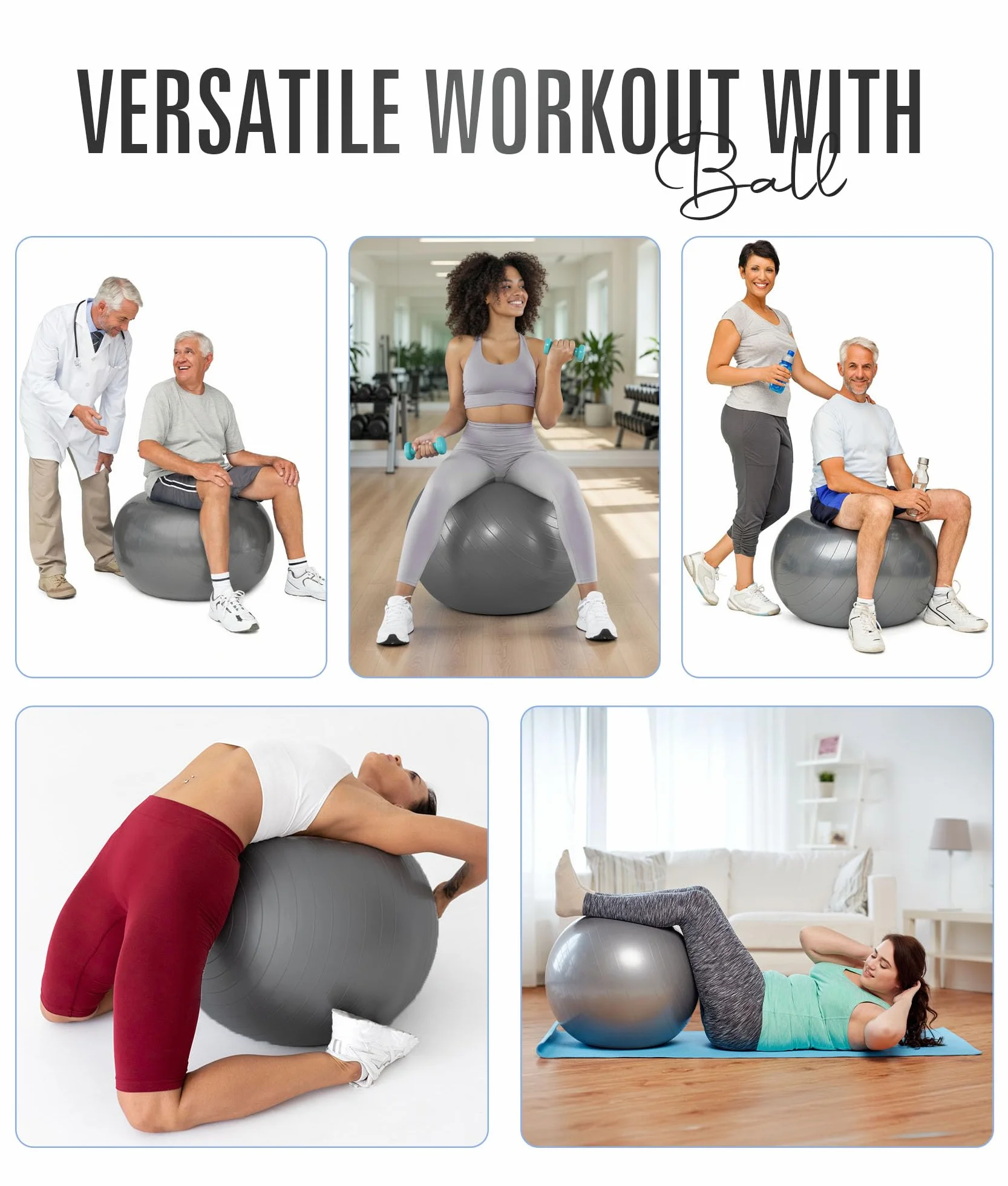 ROMIX Piłka Gimnastyczna, 65cm Gruba Piłka do Pilatesu z Szybką Pompką, Anti-Burst Piłki do Siedzenia do Fitness Stabilność Ćwiczeń Yoga Domu Siłownię Biura
