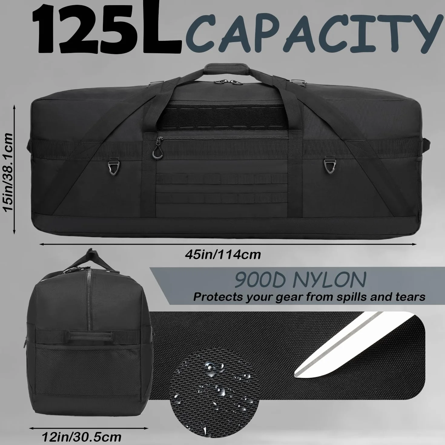 125L torba podróżna, duża torba sportowa, torba treningowa XXL dla mężczyzn, torba sportowa na siłownię, na saunę, fitness, weekender, camping, czarny, sporttasche 125L, Klasyczny