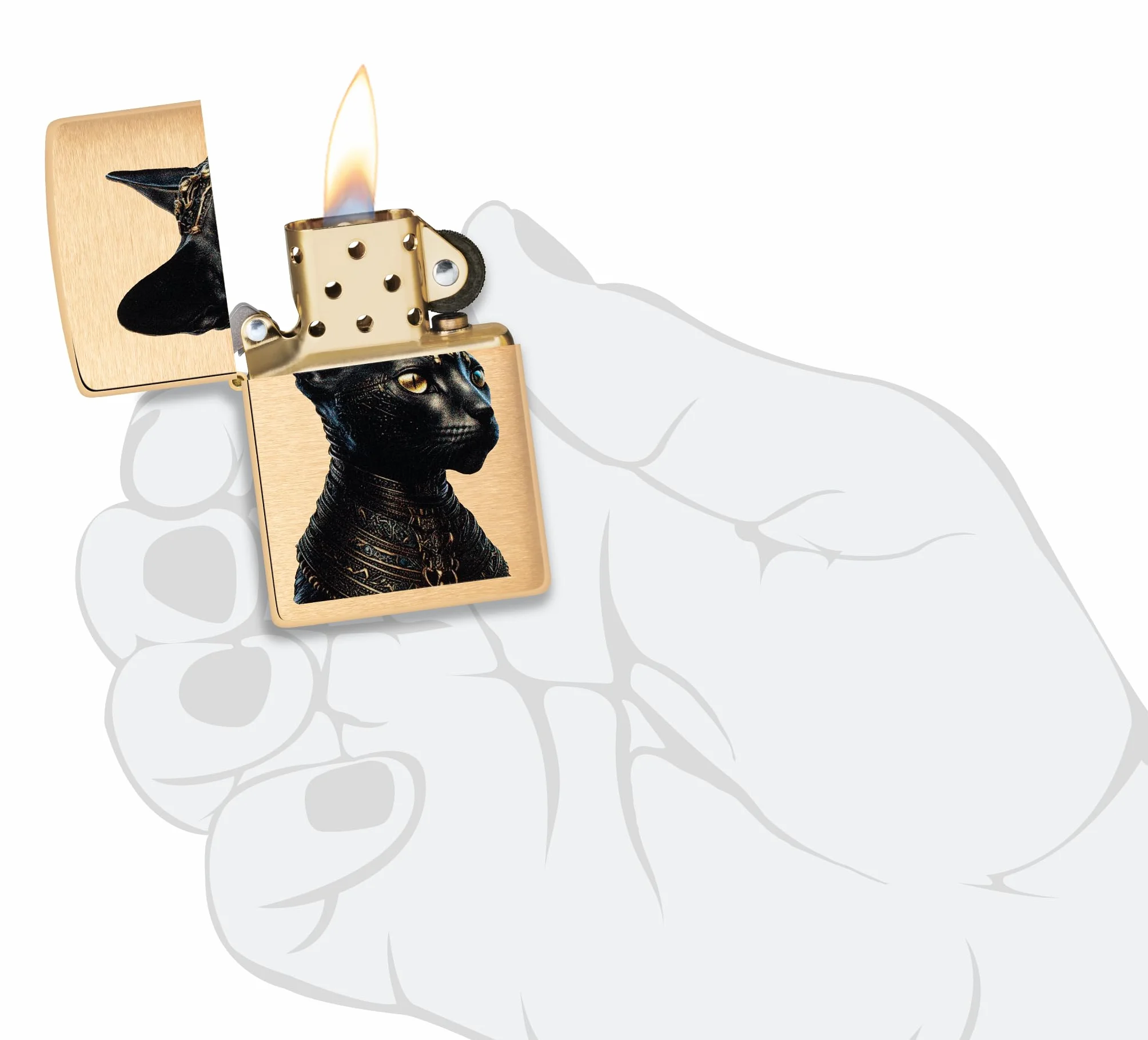 Zippo Egyptian Cat Zapalniczka Sztormowa, Szczotkowany Mosiądz, Wiatroodporna, Wielokrotnego Użytku
