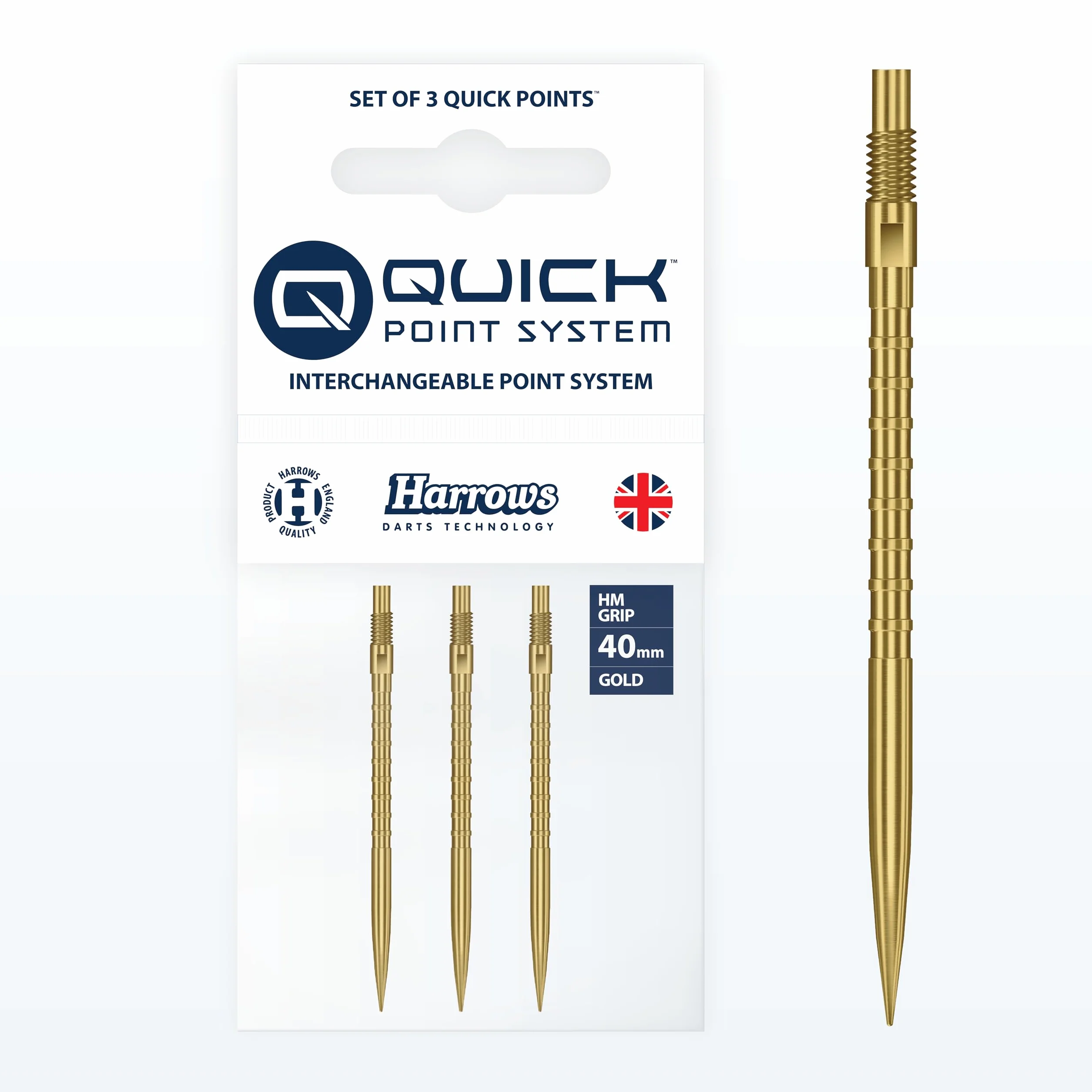 Harrows HM Grip Heavy Metal Quick Points – punkty do rzutek inspirowane Ryanem Searle z kwadratowymi pierścieniami na palec – system szybkiego punktu do szybkiej wymiany punktów, złoto 40 mm
