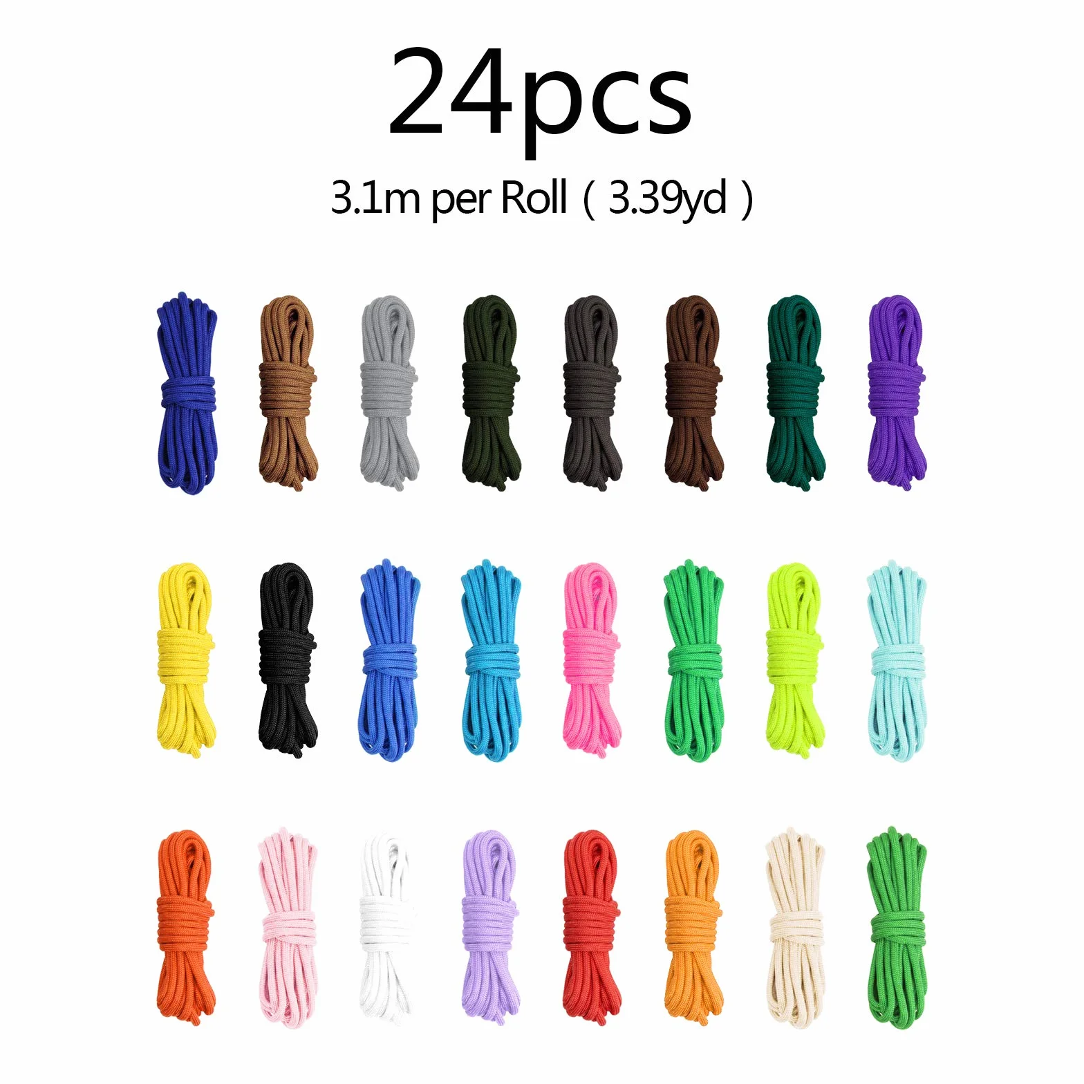 Linka paracord 4 mm 550 250 kg 7-żyłowy zestaw 24 rolki survival