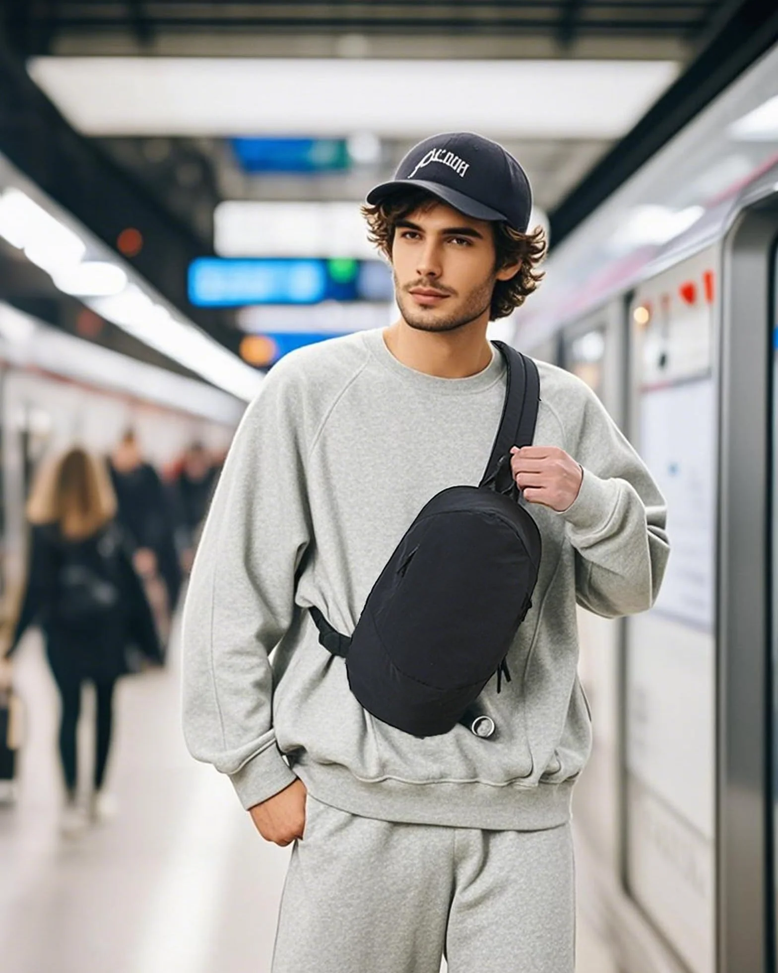 Torba na ramię Plecak Mały Sling Bag Crossbody Bieganie Torba na siłownię Antykradzieżowa Kobiety Mężczyźni Praca Zakupy Podróże, czarne