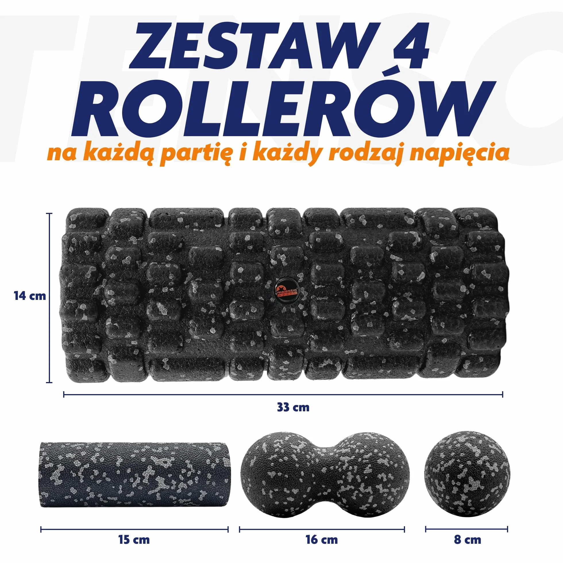Tenso Duro, rolki do masażu powięzi z teksturą 3D, 4-częściowy zestaw do samodzielnego massażu