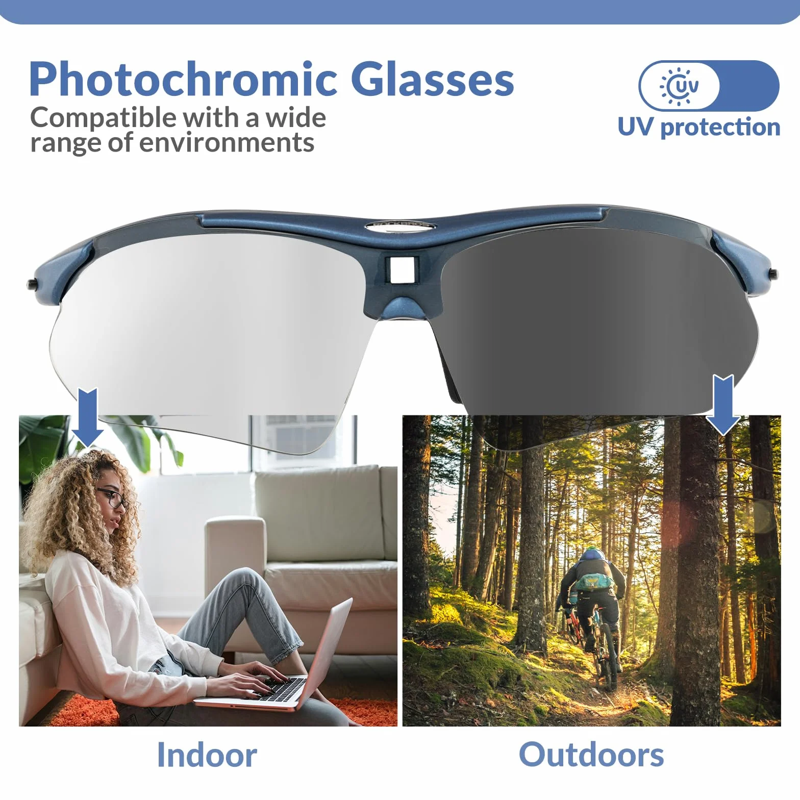 ROCKBROS Okulary Rowerowe Samoprzyciemniające Się/Okulary z Polaryzacją Okulary Przeciwsłoneczne dla Mężczyzn Kobiety UV 400 z Pałąkiem na Świeżym Powietrzu Sporty Jazdy Bieganie MTB