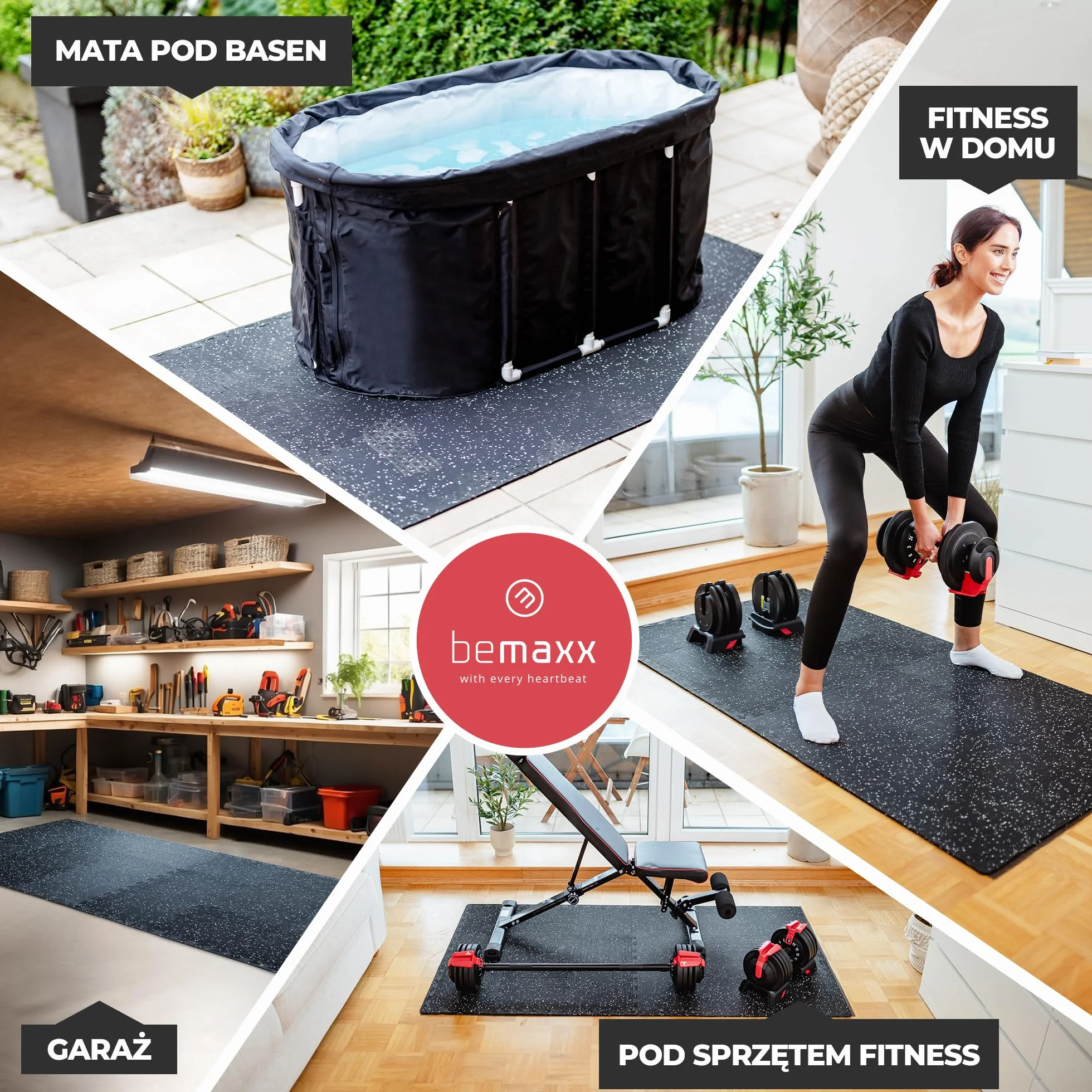 Zestaw mat ochronnych mata fitness gumowa: puzzle ochronne na podłogę podkładowa sprzęt sportowy gimnastyczna podłogowa sportowa treningowa do jogi sali siłownia ciężary studio składana