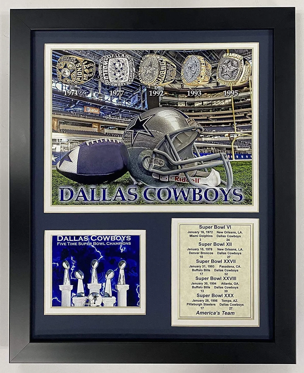 Legends Never Die Dallas Cowboys Super Bowl Championship Oprawiony kolaż fotograficzny, dekoracja ścienna, 30 x 38 cm, biały
