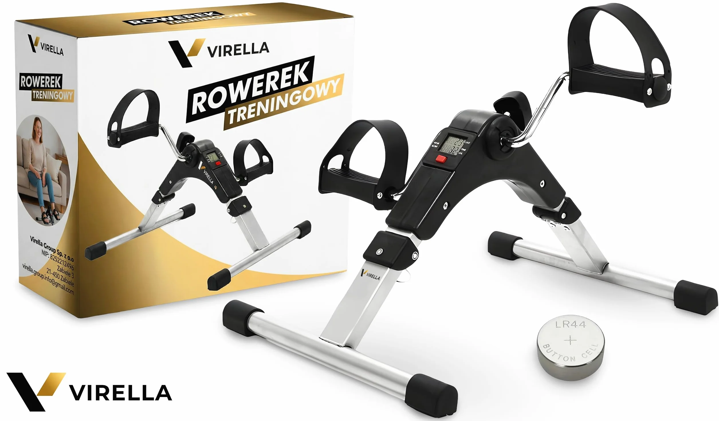 Virella Mini rower treningowy przenośny ćwiczący siłownia fitness noga ramię trening regulowany opór z wyświetlaczem LCD dla kobiet i mężczyzn