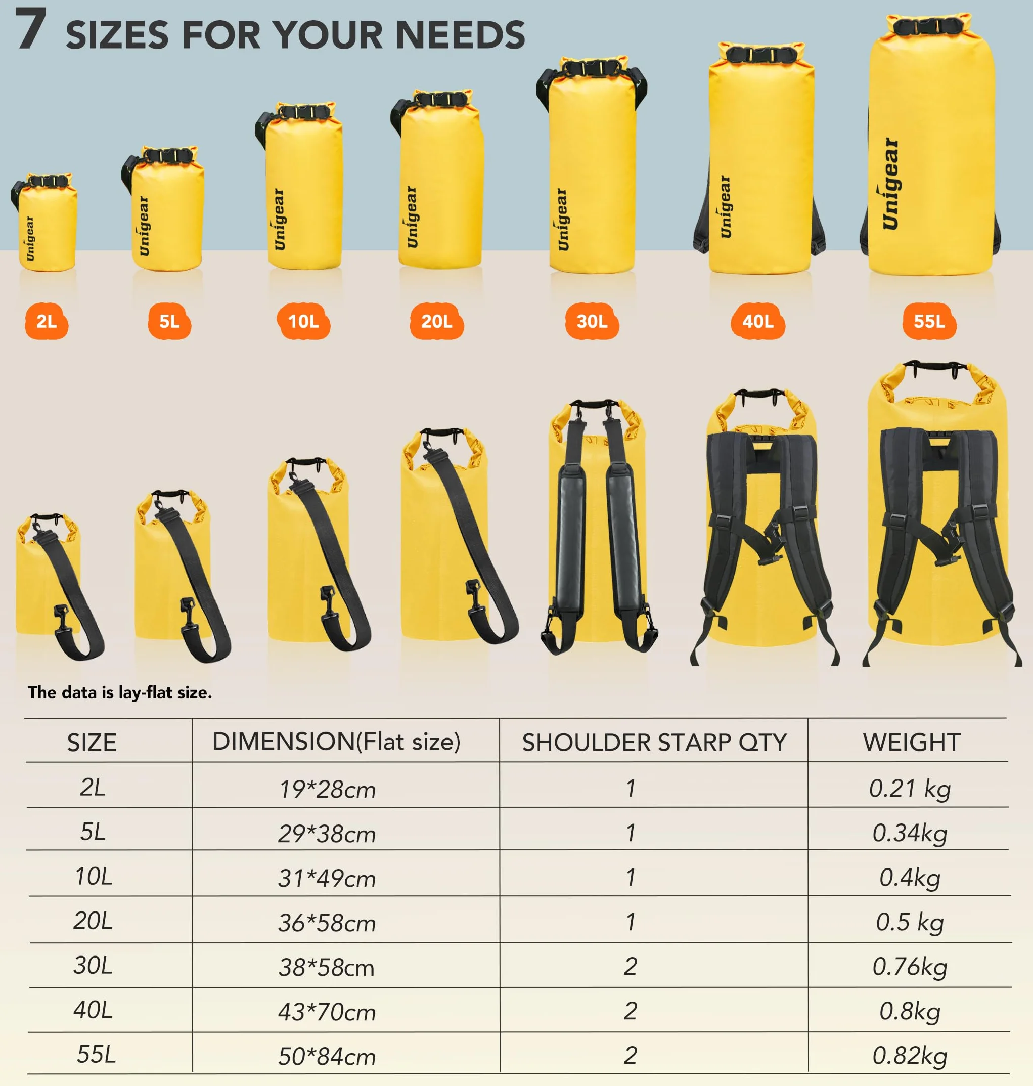 Unigear Wodoodporne torby / wodoodporne torby / torba sucha, 2 l, 5 l, 10 l, 20 l, 30 l, 40 l, do aktywności na świeżym powietrzu i sportów wodnych, biwakowania, pływania łodzią, kajakiem, wędkowania