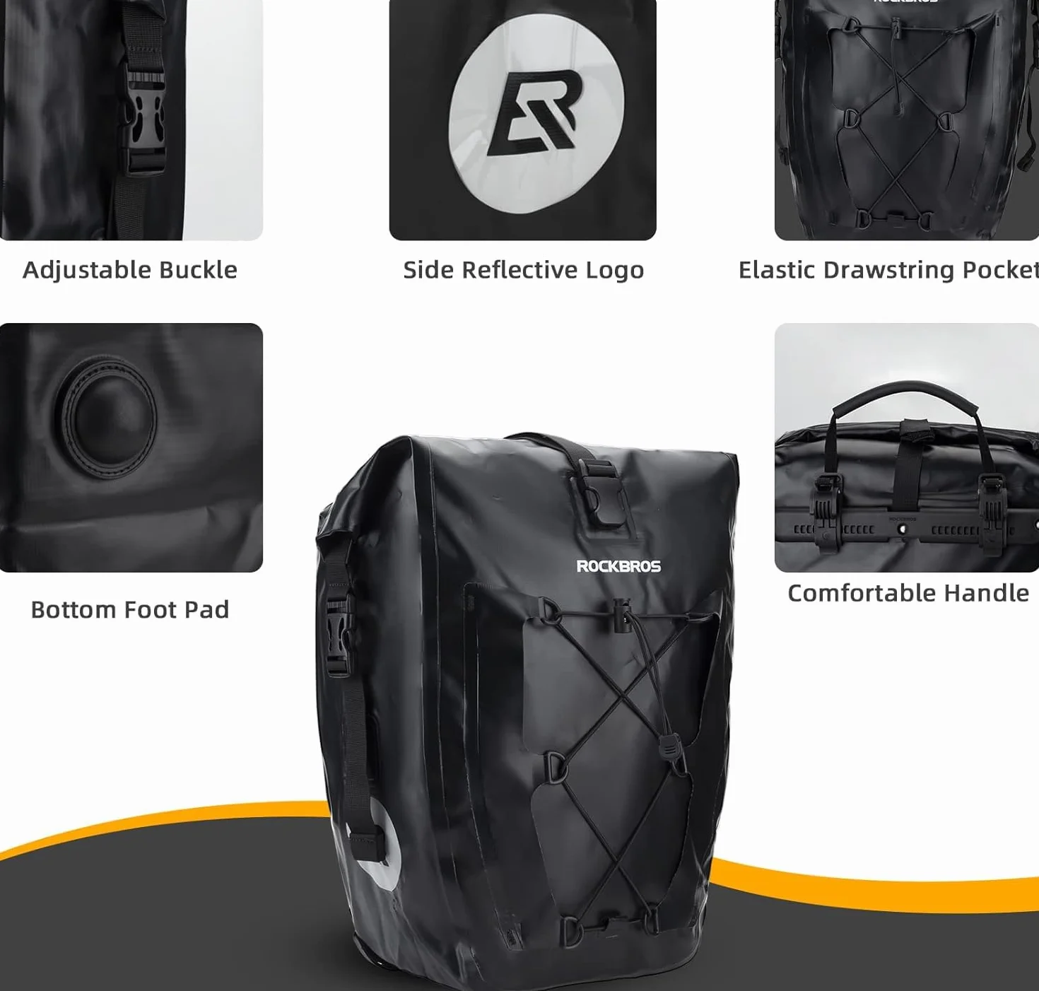 ROCKBROS Sakwa Rowerowa do Bagażnika, Duża Pojemność 25L-32L, 100% Wodoodporna, Odblaskowa, Trwała, Uniwersalna, z Regulowaną klamrą, Tylna Sakwa z Uchwytem do Przenoszenia, Wielokolorowy