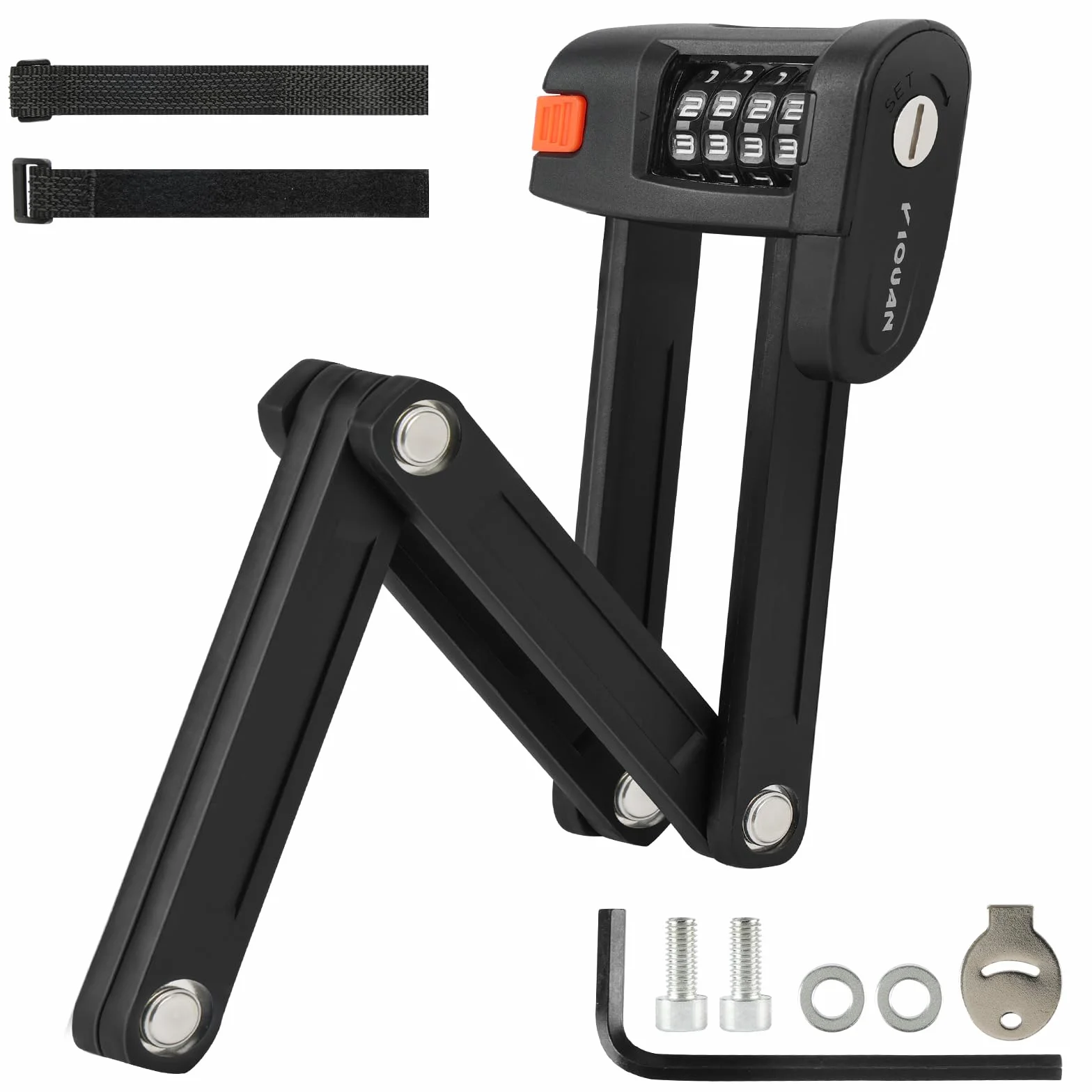 Flintronic Składany zamek rowerowy, składany zamek szyfrowy z kodem szyfrowym, bardzo lekki zamek szyfrowy, 88 cm, czarny