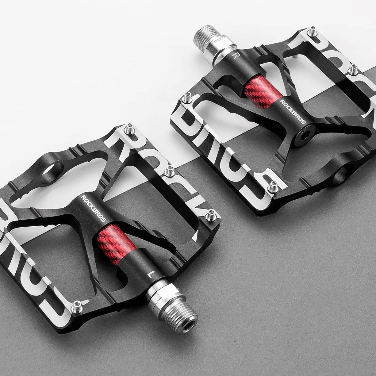 ROCKBROS Pedały Rowerowe 9/16 "Pedały MTB ze Stopu Aluminium z Uszczelnionymi Łożyskami Pedały Antypoślizgowe Czarny/Czerwony