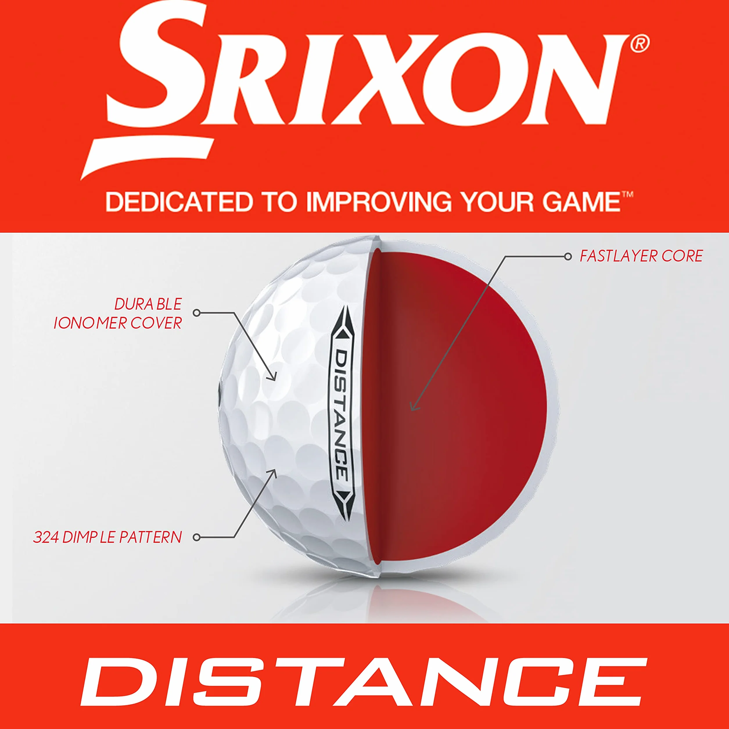 Srixon Odległość 10 (NOWY MODEL) - kilkanaście piłek golfowych - wysoka prędkość i responsywność - odporne i trwałe - akcesoria golfowe premium i prezenty golfowe, białe