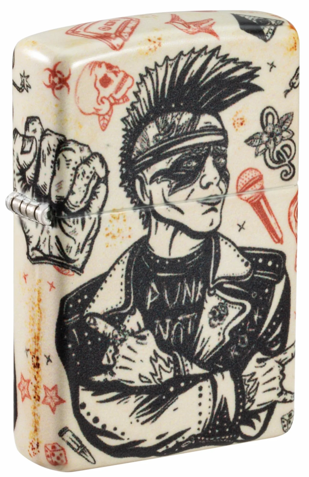 Zippo Punk Rock, Zapalniczka Sztormowa, Kolorowy Nadruk, do Napełniania, Wielokrotnego Użytku, Wiatroodporna Konstrukcja, Pudełko na Prezent, Wykonano w USA, Kolor 540°