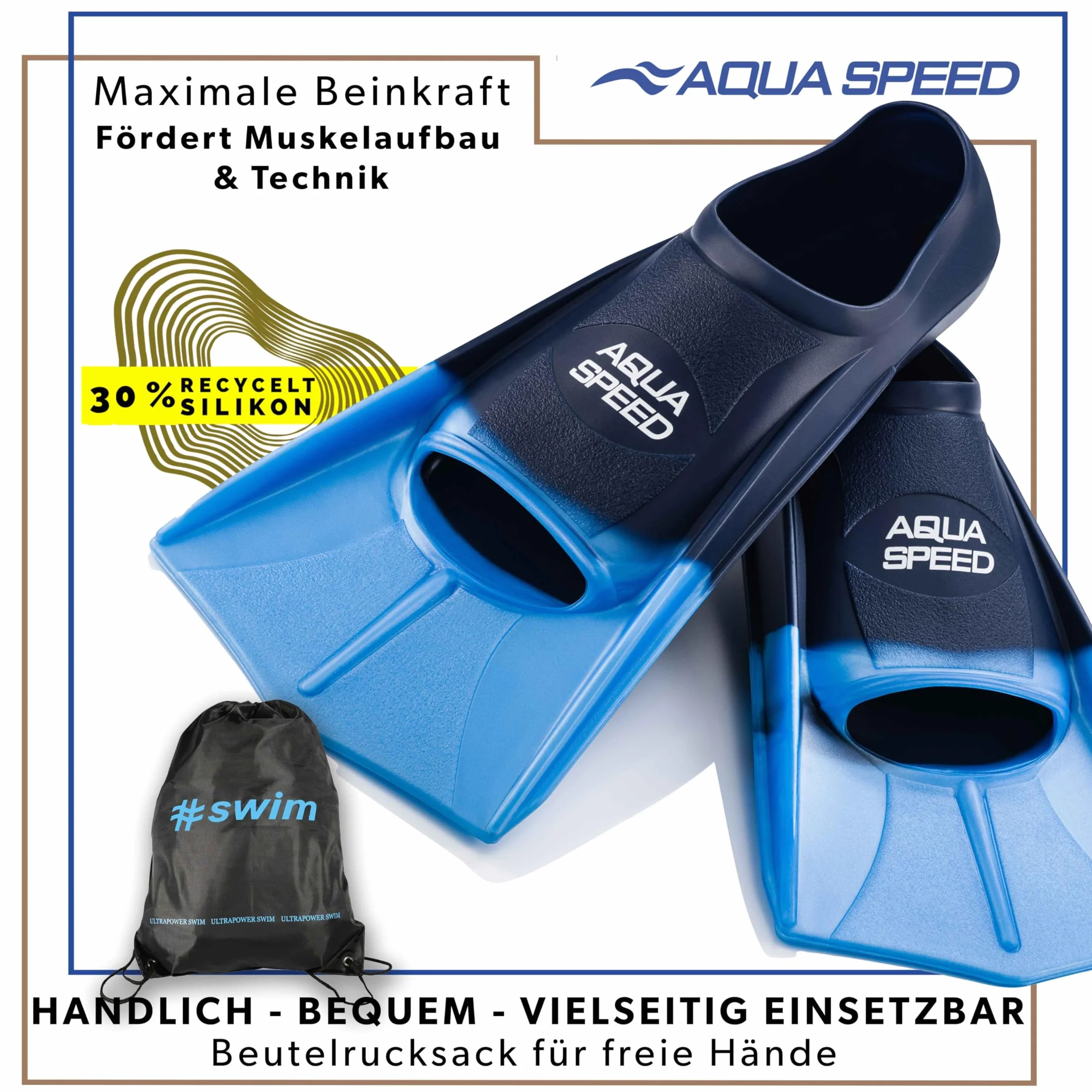 SET - Aqua Speed HIGH TECH short swim fins for adults and children + ULTRAPOWER #SWIM bag backpack | men | women | girls | boys | training fins | swim training | short fins | diving fins | sizes 33-48