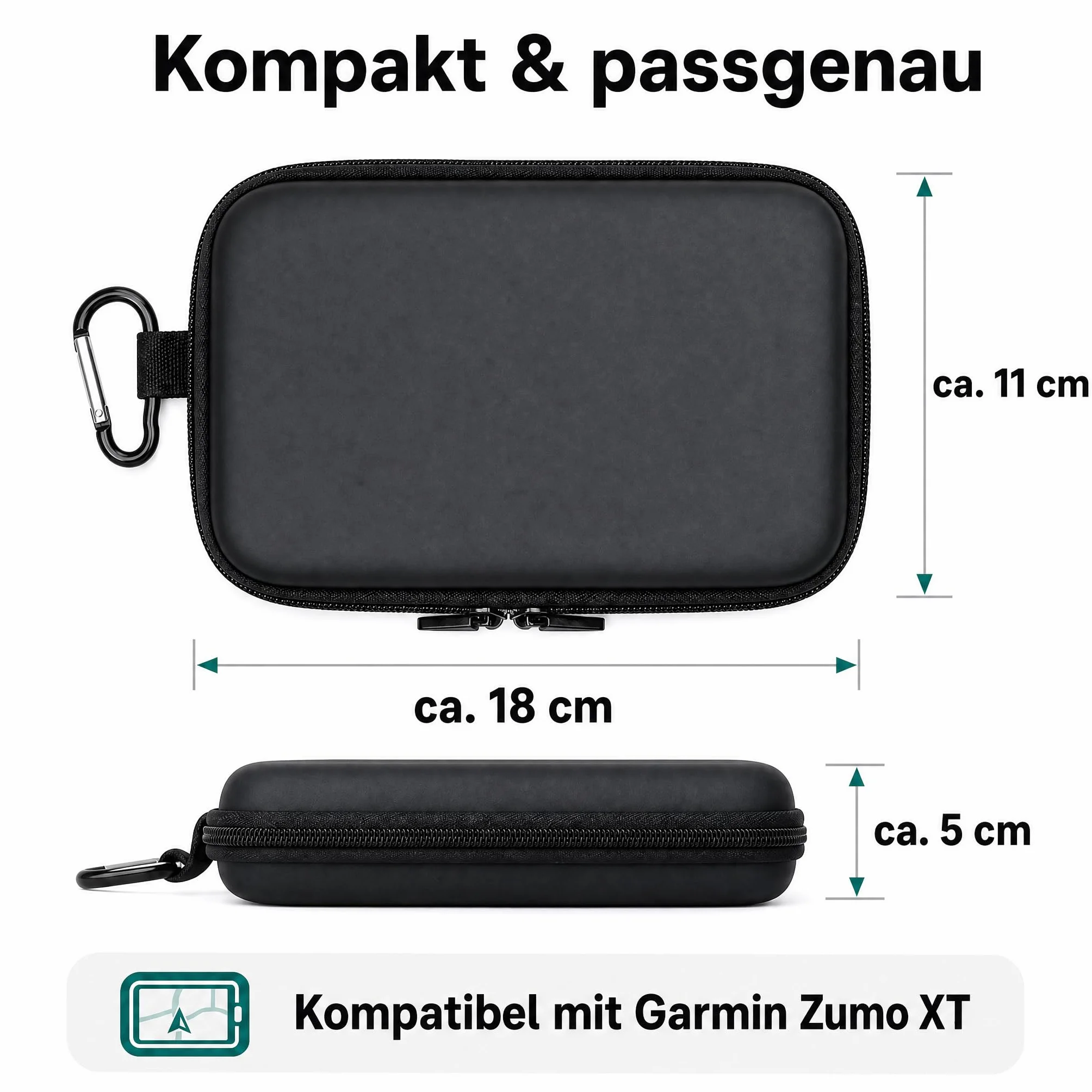 caseroxx Torba GPS kompatybilna z Garmin Zumo XT, twarda obudowa z gumowym ściągaczem i kieszenią na akcesoria, odporna na uderzenia i praktyczna w podróży – torba na nawigację i etui na GPS