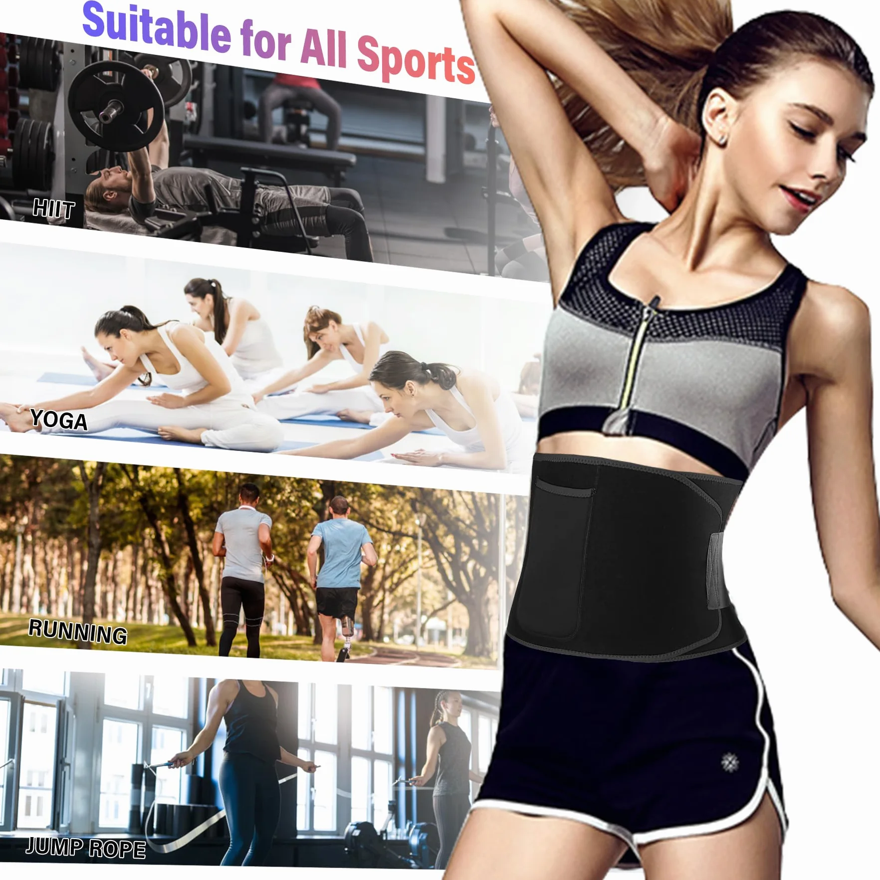 LUZOON Pas wyszczuplający brzuch neoprenowy regulowany do sauny fitness