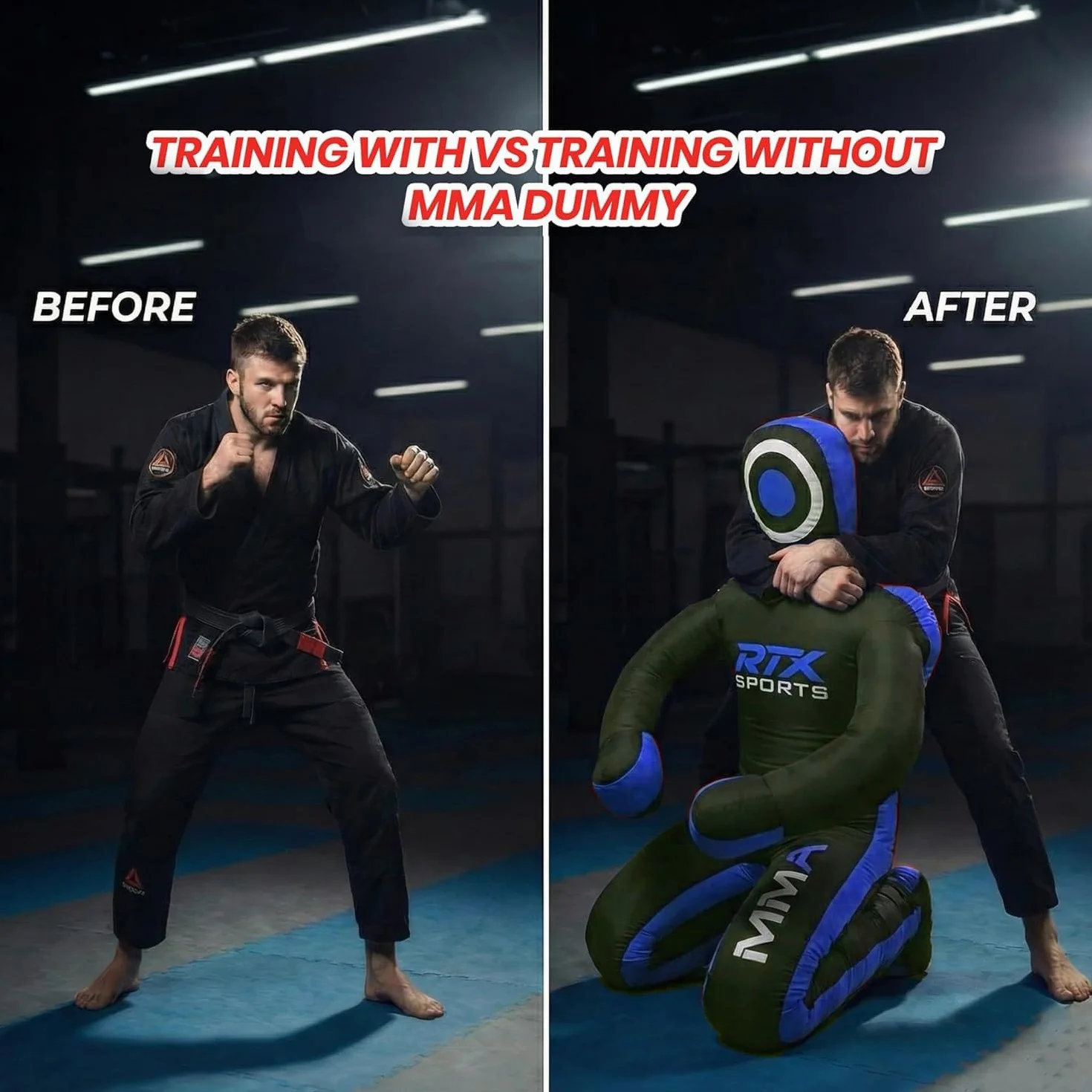 RTX MMA Judo Grappling Dummy | niewypełniony | worek bokserski do brazylijskiego Jiu Jitsu | zapasy, sztuki walki, samoobrony, karate, trening na ułożenie | pozycja siedząca Dummy Canvas