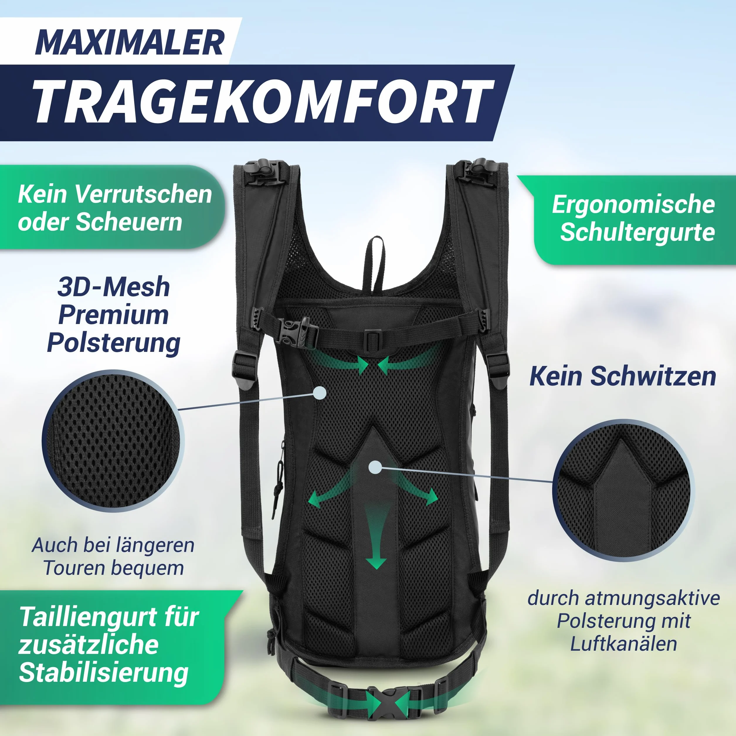 SASMO Wodoodporny plecak rowerowy i narciarski, ultralekki, 350 g, 6L, czarny, z przegrodą termiczną, siatką na kask, osłoną przeciwdeszczową i elementami odblaskowymi