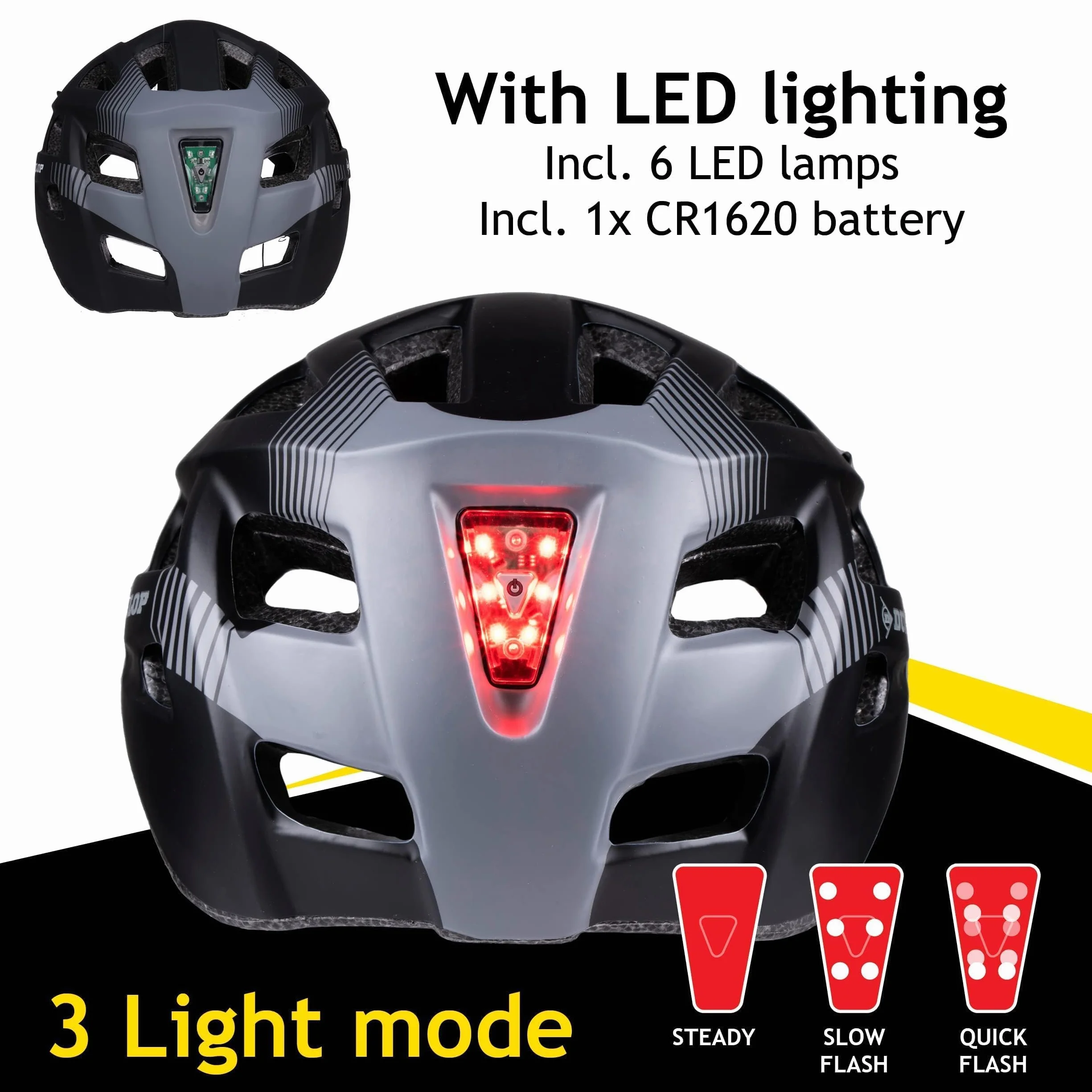 Kask rowerowy Dunlop regulowany 58-61 cm LED czarny