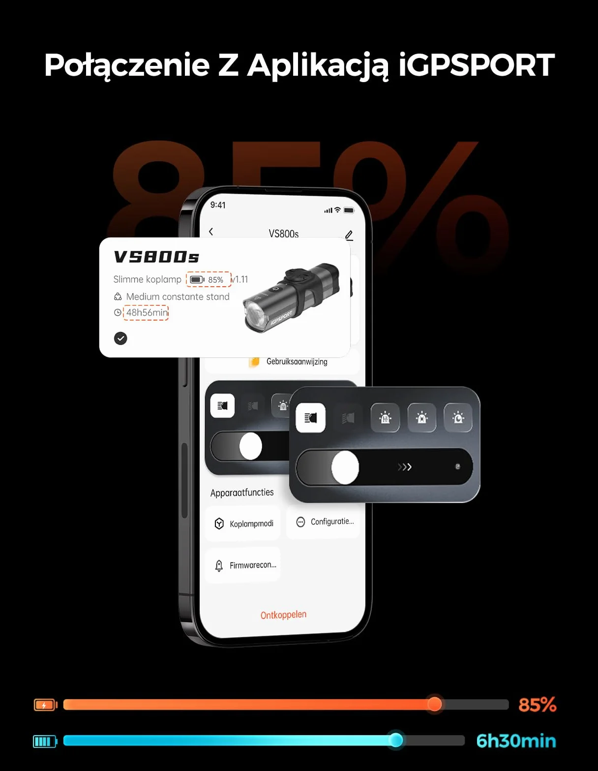 iGPSPORT VS800S Inteligentna Przednie Światła Rowerowe 800 LM, Bateria 4000 MAh, Auto Włącz/Wyłącz, Sterowanie Pilotem, 6 Trybów Światła, Antywstrząsowa, Antyodblaskowa, USB-C, Wodoodporność IPX6