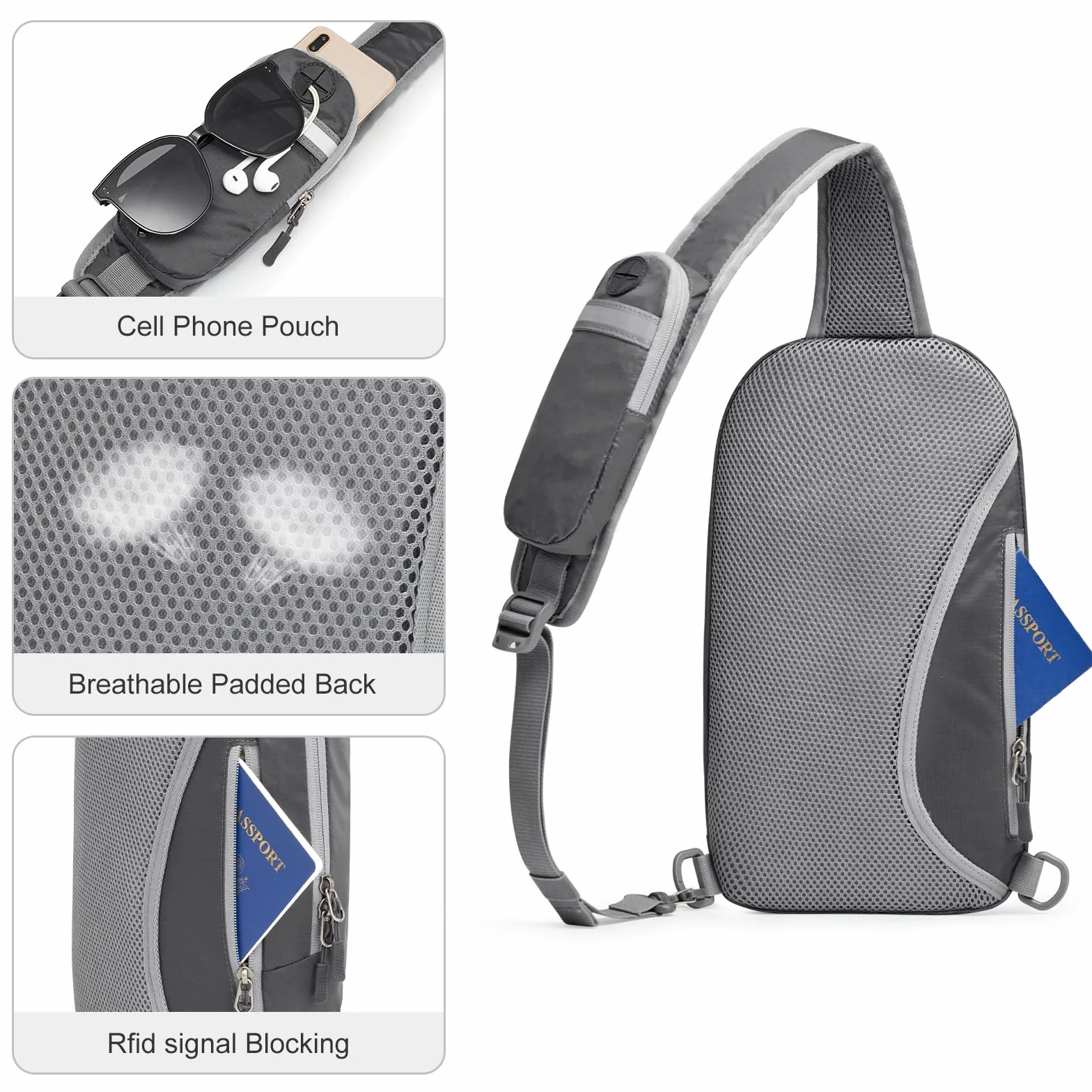 G4Free Torba na ramię, blokowanie RFID, plecak crossbody, z przednią kieszenią, plecak turystyczny, torba na klatkę piersiową, dla kobiet i mężczyzn