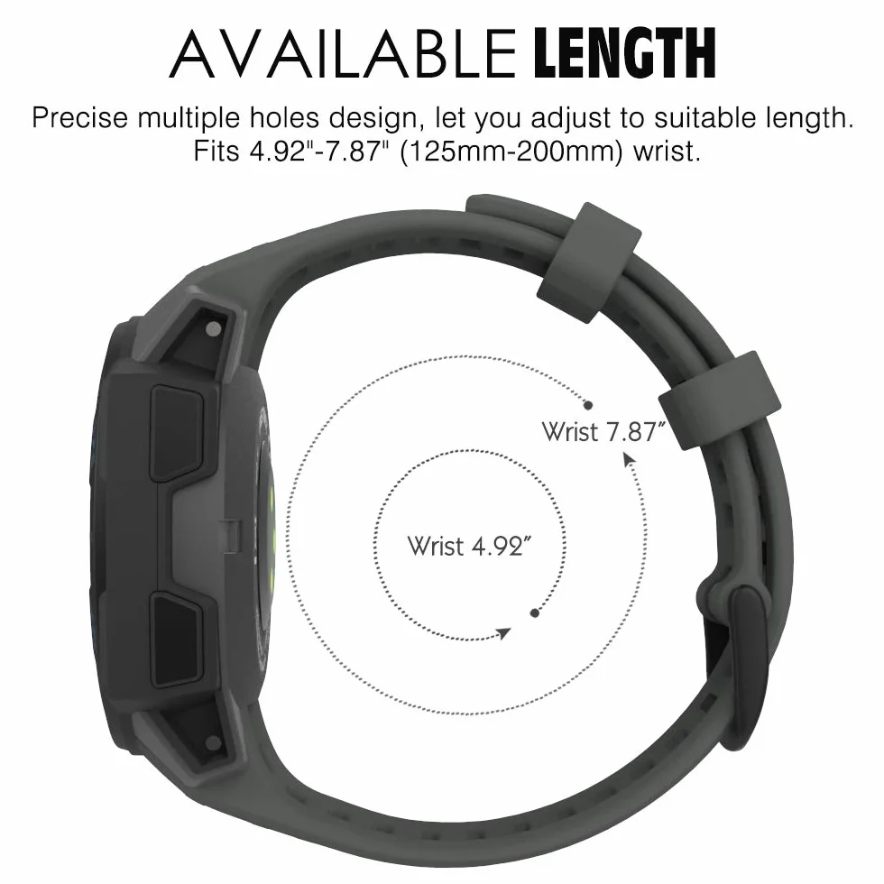 MoKo Strap Compatible with Garmin Instinct/Instinct Solar/Tactical/Instinct 2 GPS Smartwatch, 22mm Soft Silicone Sport Replacement Watch Band Wristband