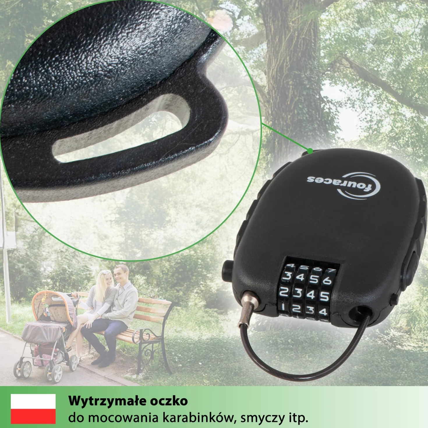 fouraces mini zamek linkowy 70 cm, wysuwany 4-cyfrowy szyfrowy – do hulajnogi, roweru (szosowego), wózka dziecięcego i sprzętu narciarskiego