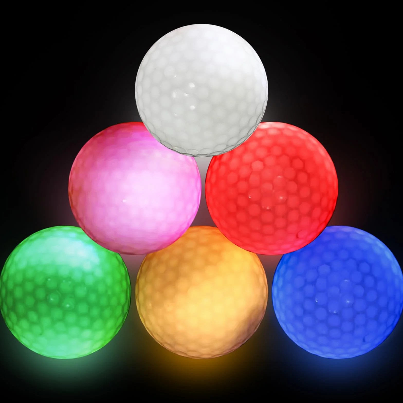 Leikurvo Piłki golfowe LED, 6 sztuk, świecące piłki golfowe, wielokolorowe, 42,6 mm, 45 g