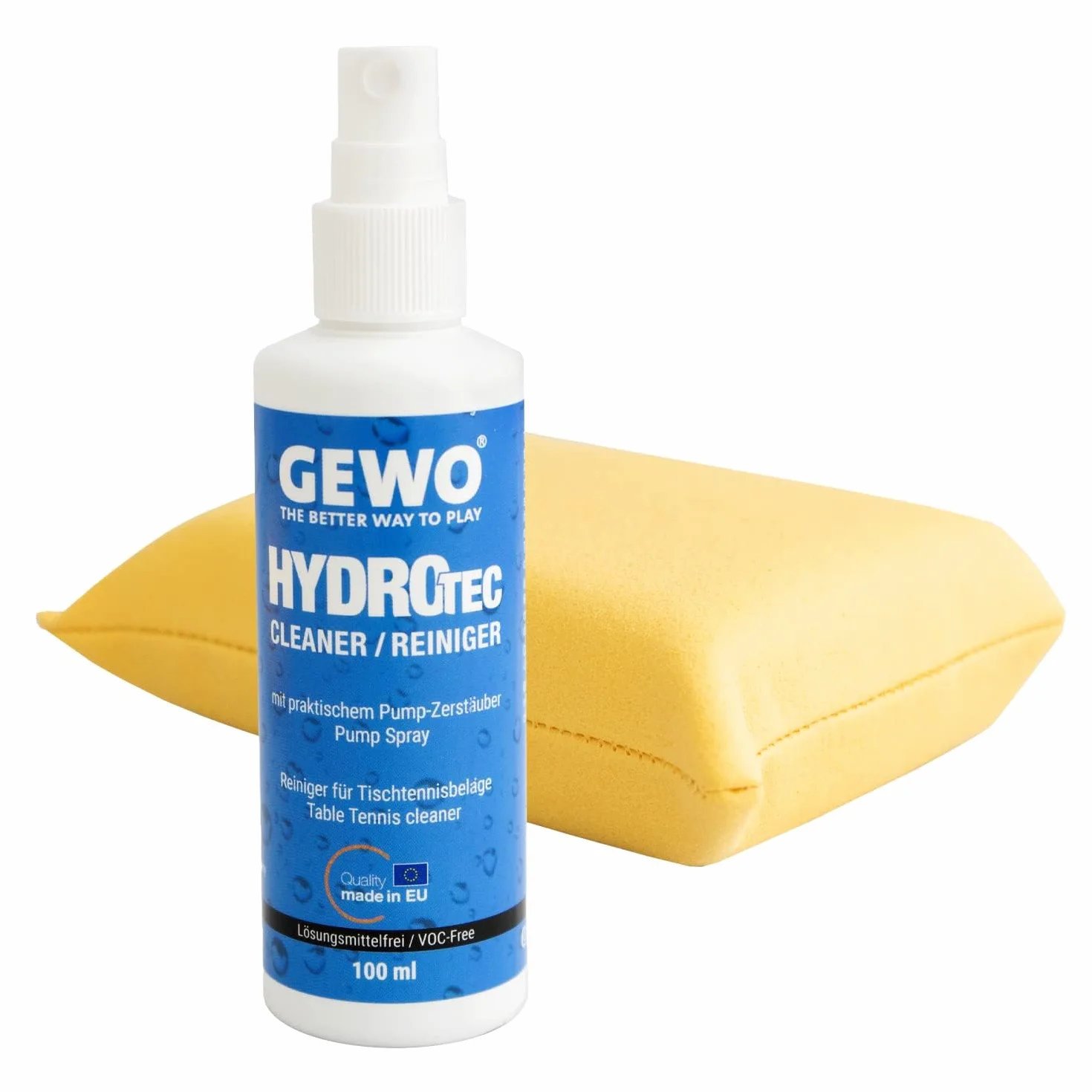 Gewo HydroTec zestaw do czyszczenia wykładzin do tenisa stołowego, spray Grip Spray z chłonną gąbką do czyszczenia, bez rozpuszczalników, środek do czyszczenia wykładzin tenisa stołowego 100 ml,